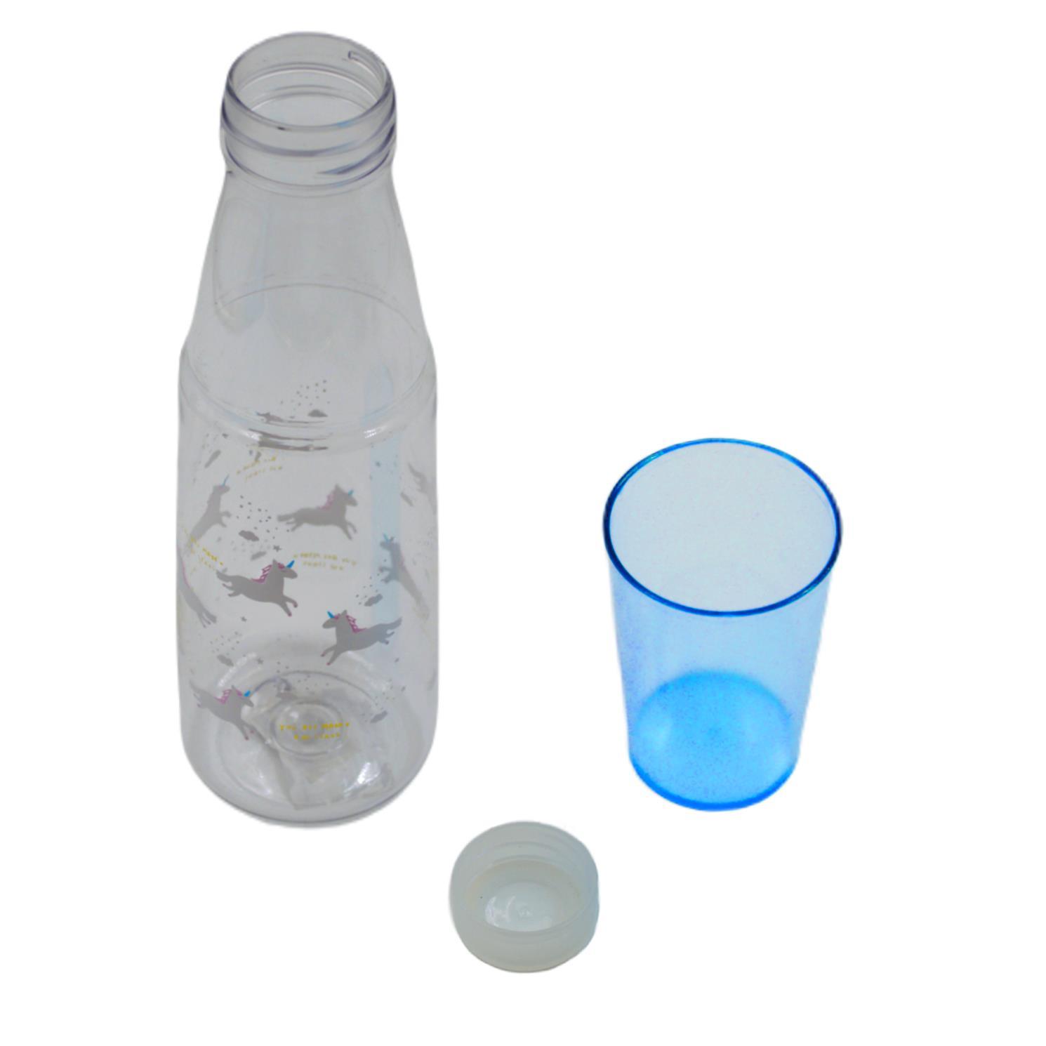 BottleBossBottleBoss Renkli Bardaklı Desenli Sızdırmaz Kapaklı Su Şişesi Matara 600 Ml Mavi