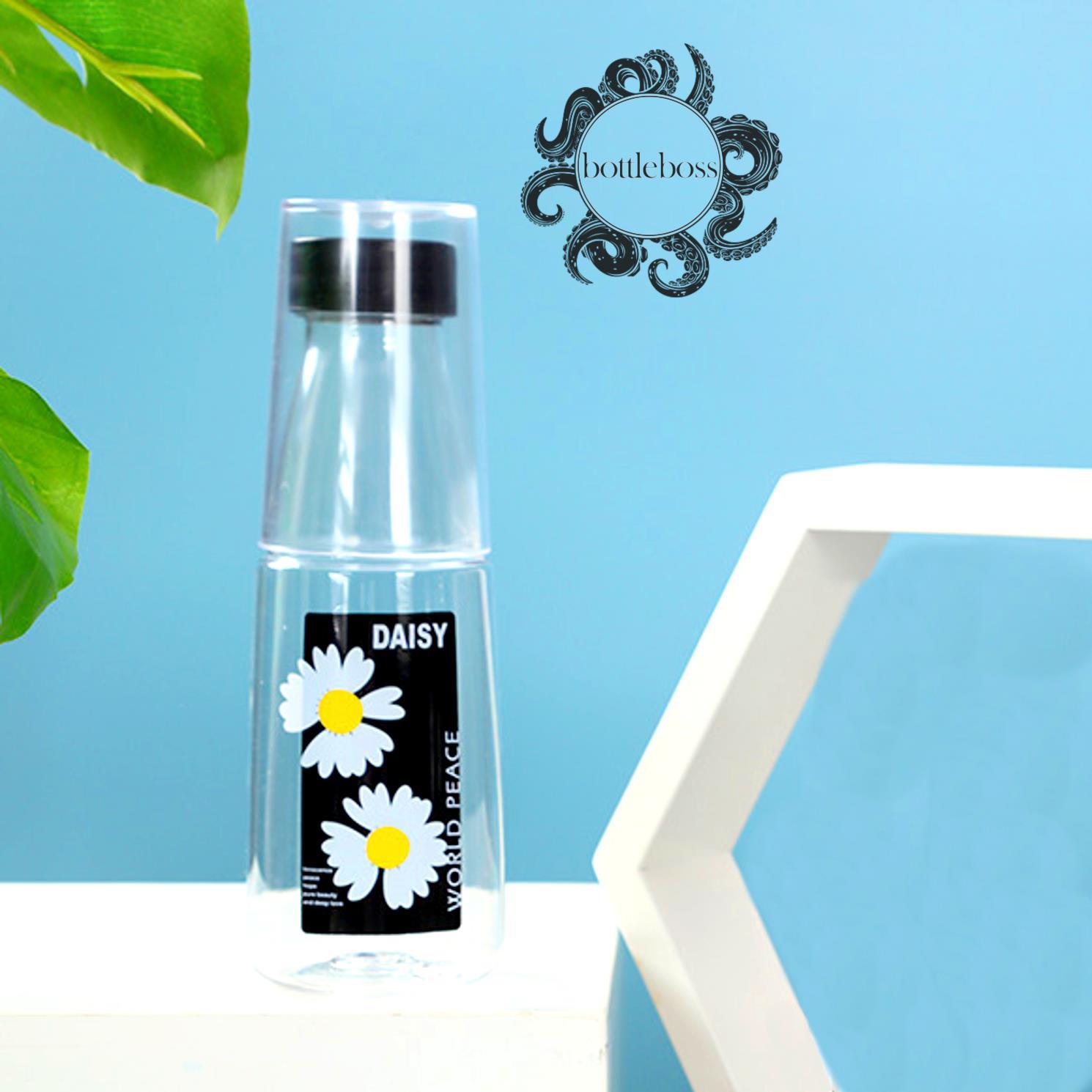 BottleBossBottleBoss Renkli Bardaklı Papatya Desenli Sızdırmaz Kapaklı Su Şişesi Matara 500 Ml