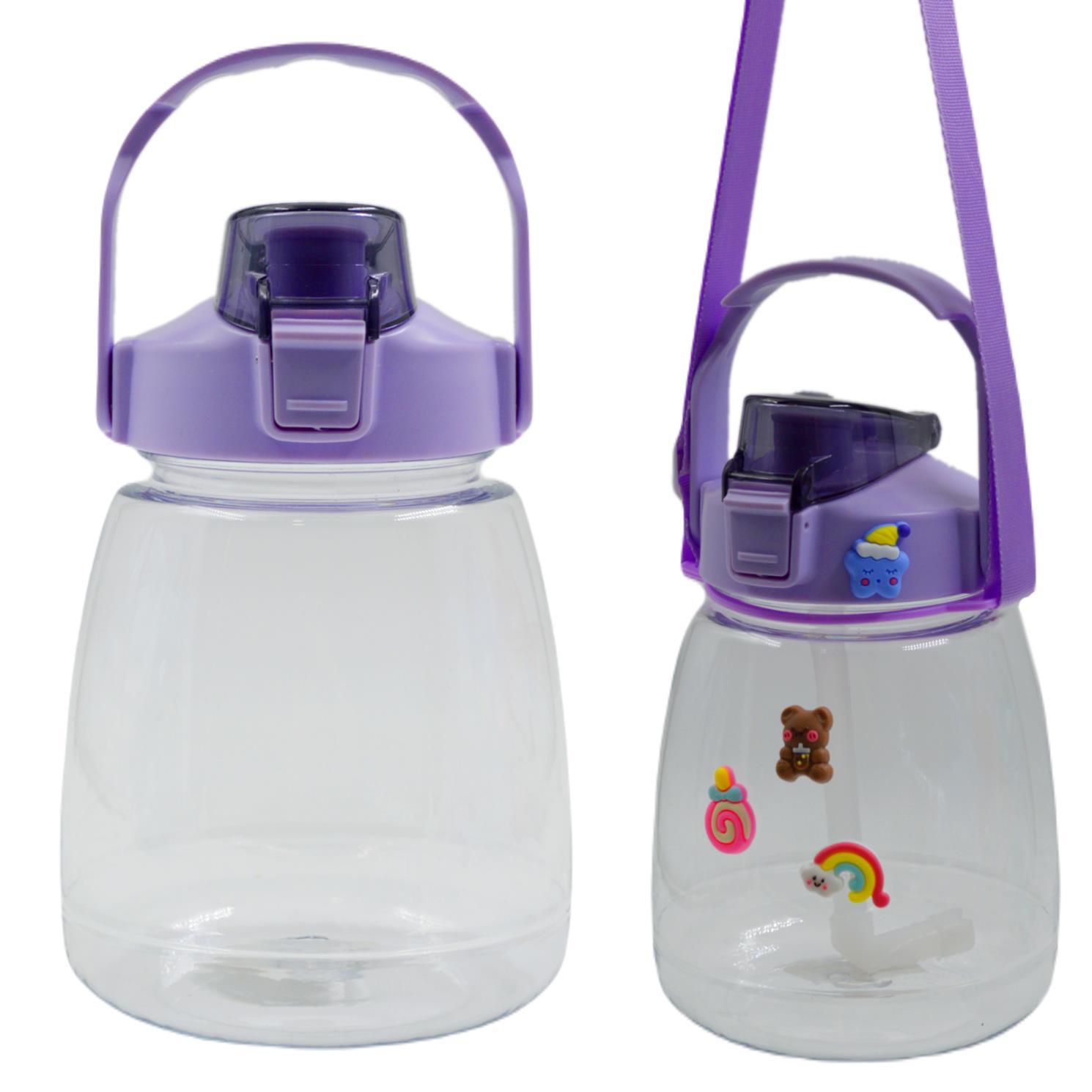 BottleBossBottleBoss Taşıma Askılı Pipetli Şeffaf Matara 1200 Ml Sticker HEDİYELİ Mor