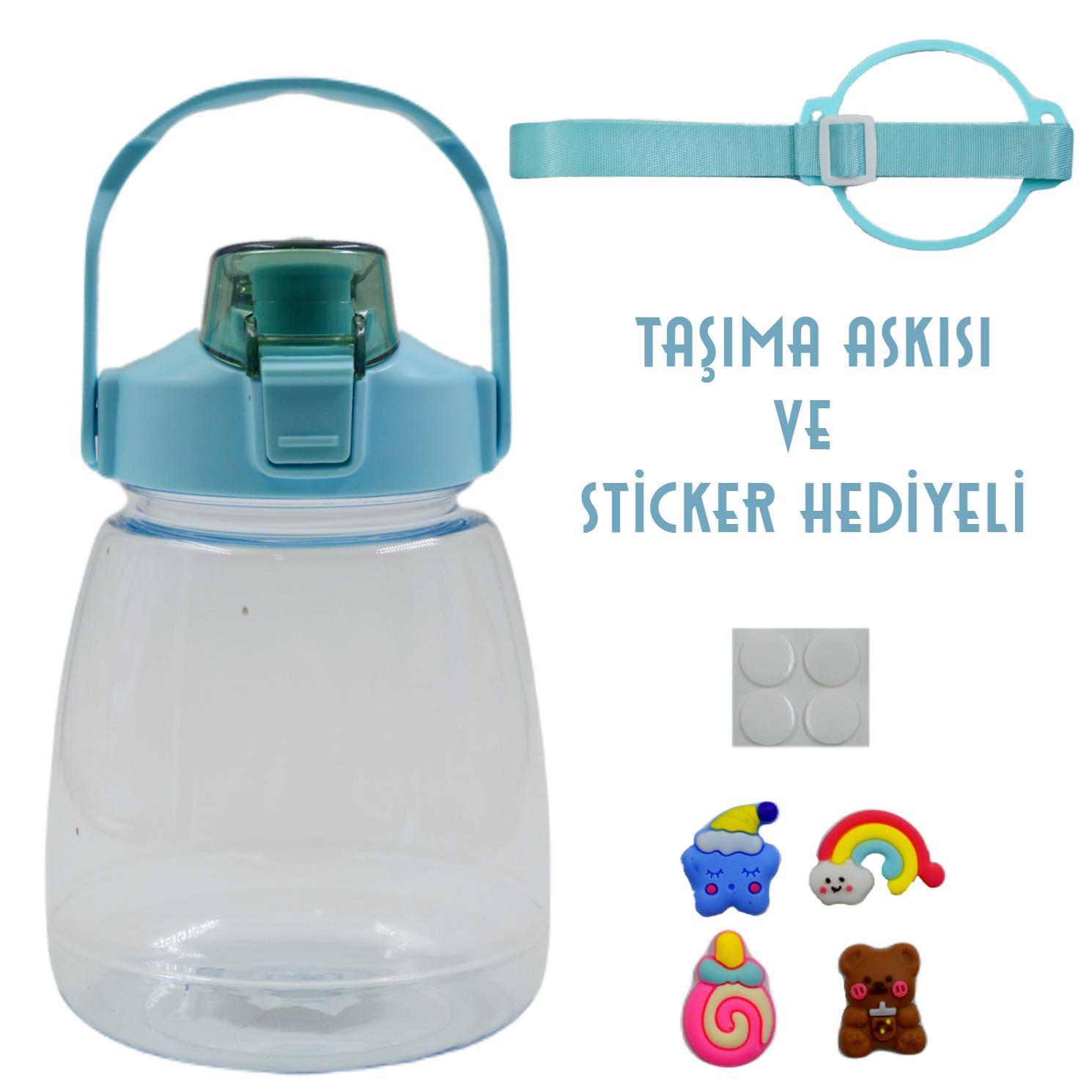 BottleBossBottleBoss Taşıma Askılı Pipetli Şeffaf Matara 1200 Ml Sticker HEDİYELİ Yeşil