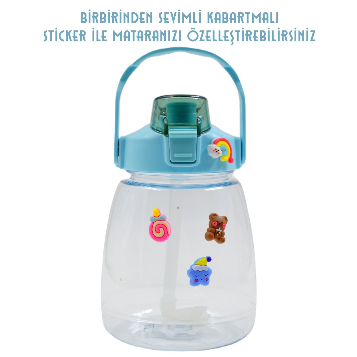 BottleBossBottleBoss Taşıma Askılı Pipetli Şeffaf Matara 1200 Ml Sticker HEDİYELİ Yeşil