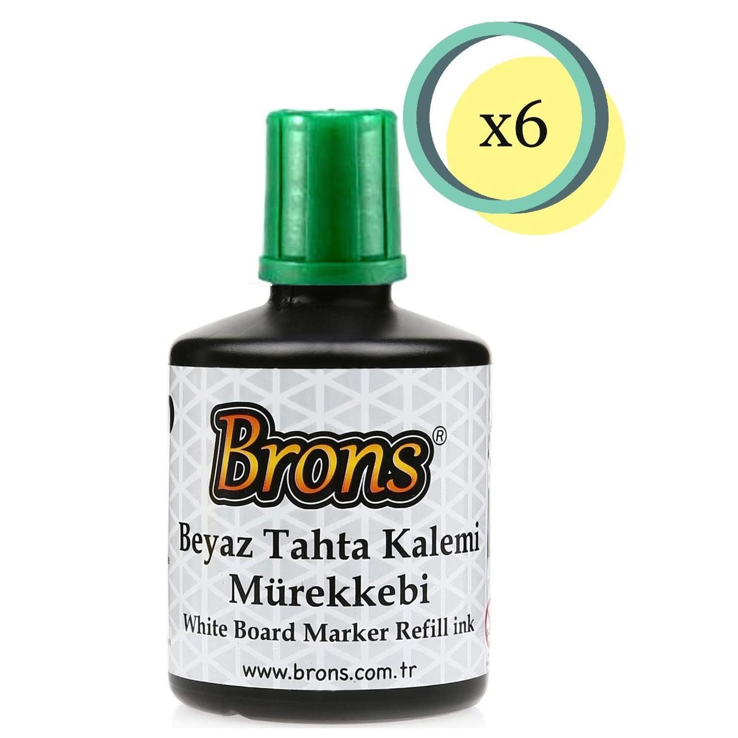 BronsBrons Beyaz Tahta Kalemi Mürekkebi 100 cc Yeşil 6 Adet