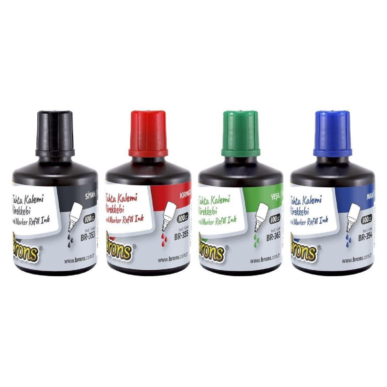 BronsBrons Beyaz Tahta Kalemi Mürekkebi 100 cc Mavi Siyah Kırmızı Yeşil