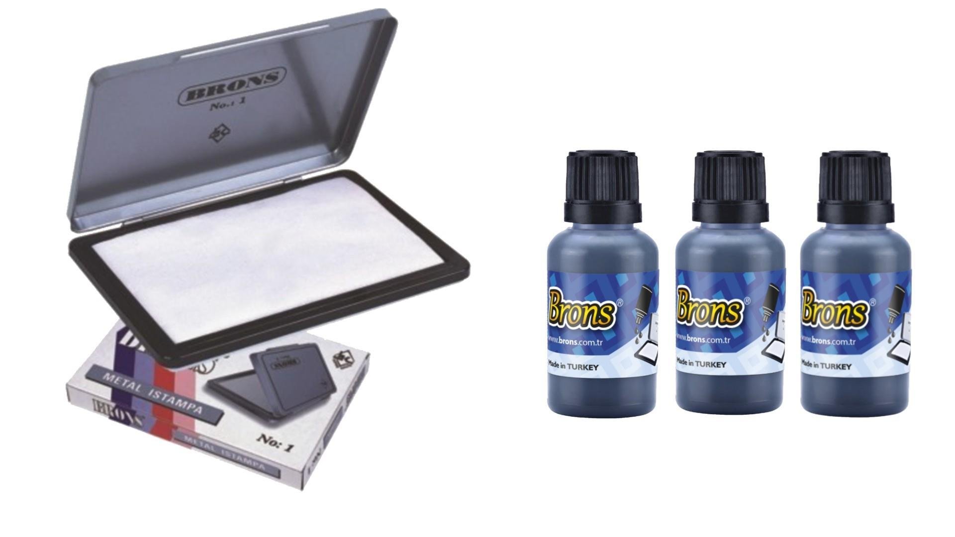 BronsBrons Metal Istampa No:1 BR-143 + Brons 30 cc Istampa Mürekkebi Mavi 3 Adet