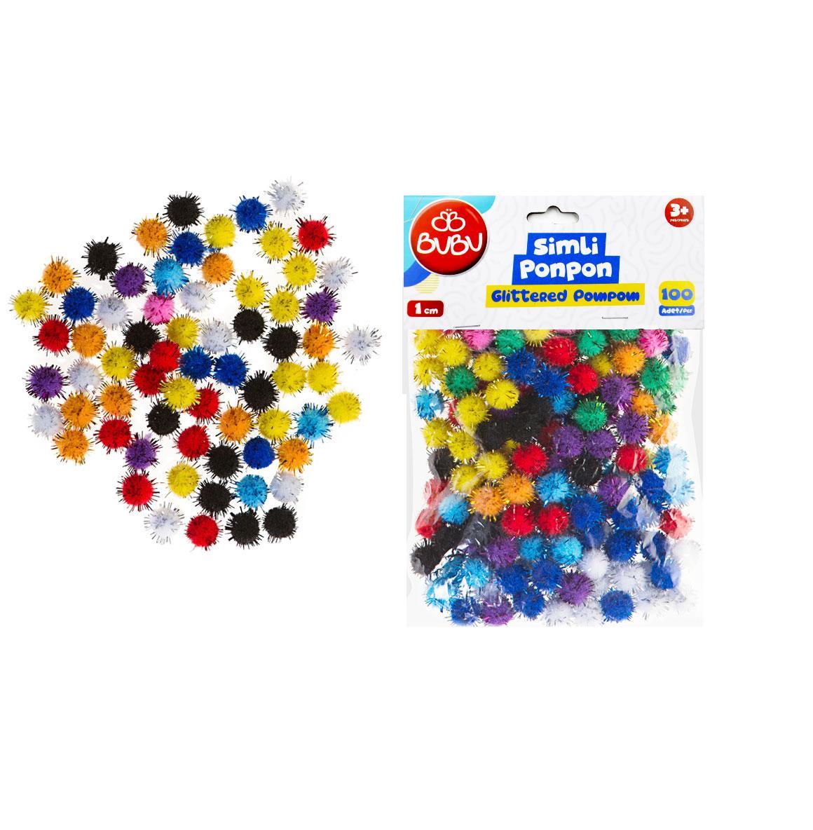 BubuBubu Simli Ponpon 1 Cm Karışık Renk 100 Lü BUBU-PON004