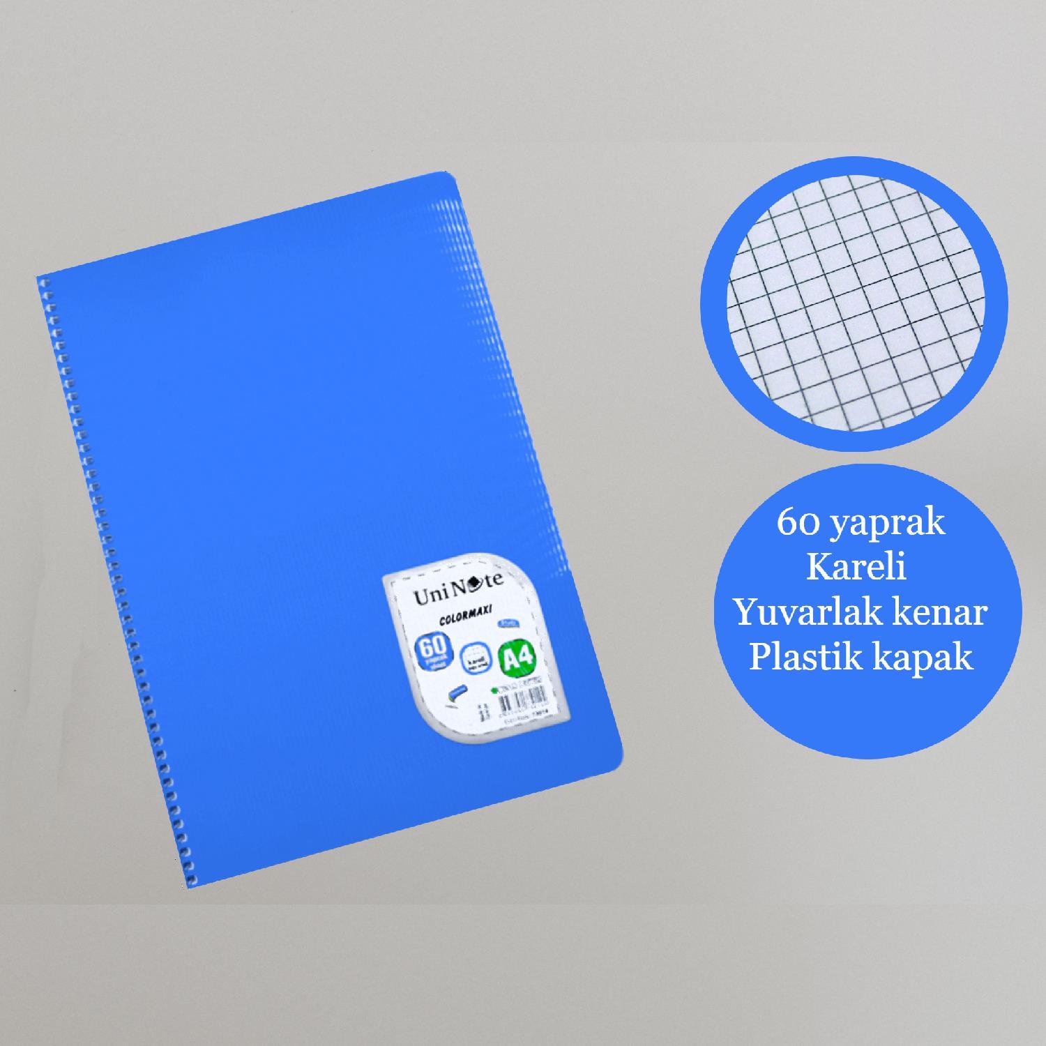 ÇınarÇınar Colormaxi A4 60 Yaprak Plastik Kapak Spiralli Defter Kareli (73014) 1 Adet