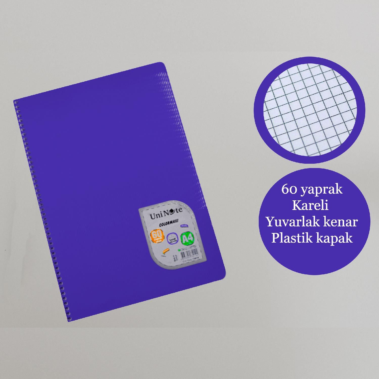 ÇınarÇınar Colormaxi A4 60 Yaprak Plastik Kapak Spiralli Defter Kareli (73014) 1 Adet