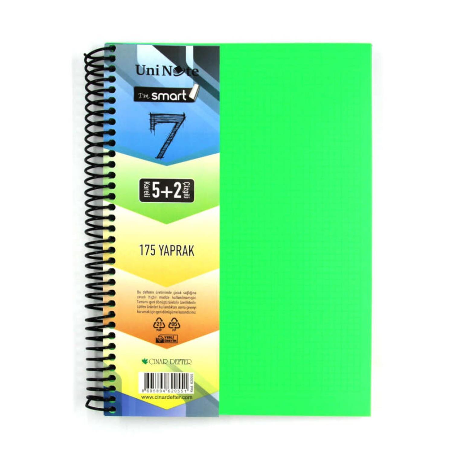 ÇınarÇınar Im Smart A4 175 Yaprak Plastik Kapak Spiralli 5 Kareli + 2 Çizgili Ayraçlı Defter (62055)