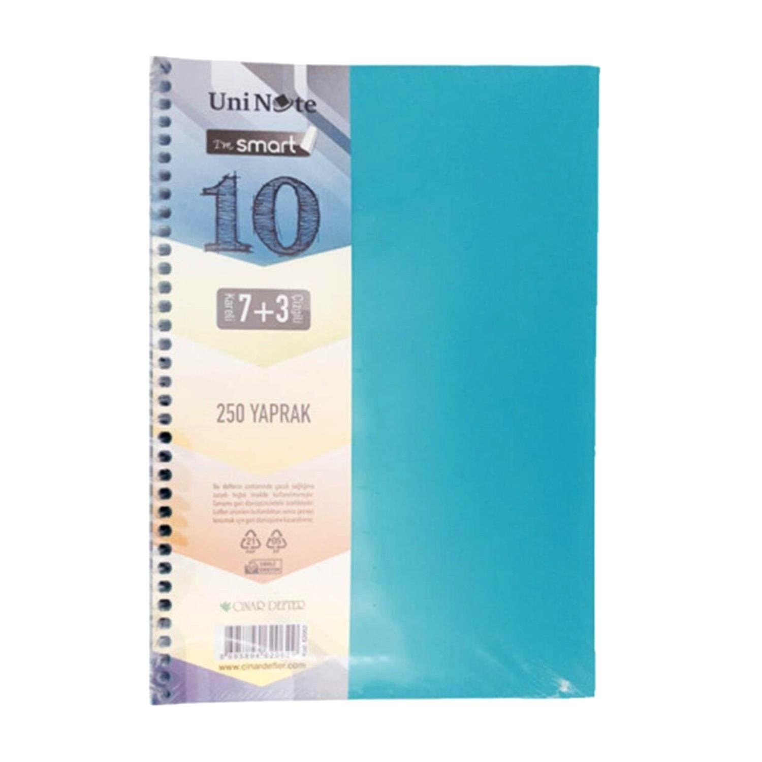 ÇınarÇınar Im Smart A4 250 Yaprak Plastik Kapak Spiralli 7 Kareli + 3 Çizgili Ayraçlı Defter (62062)