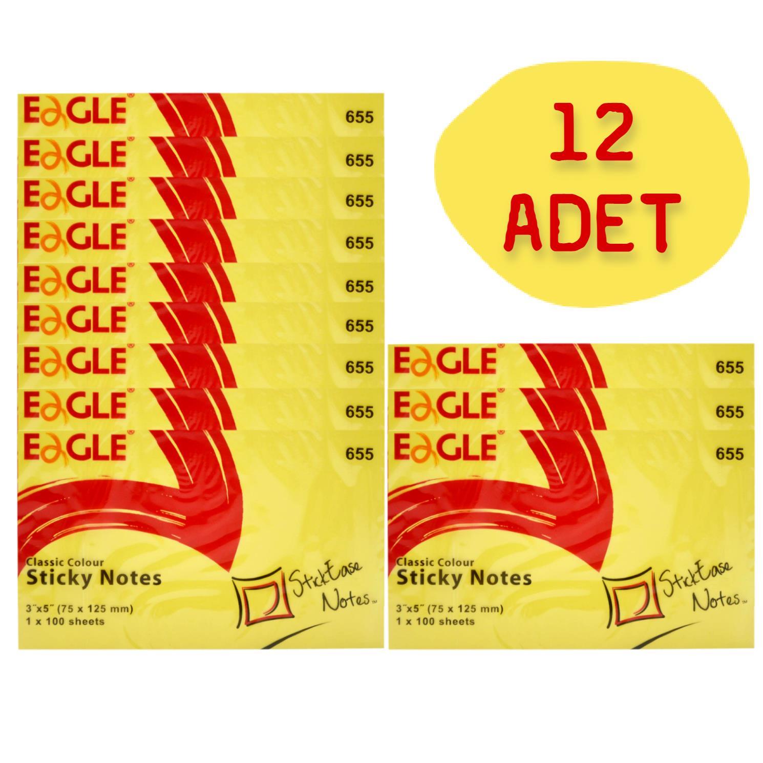 EagleEagle 75x125 mm Klasik Renk Yapışkanlı Not Kağıdı 100 Yaprak Sarı (655) 12 Adet