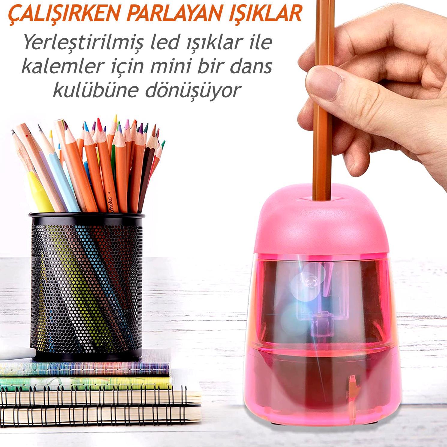 EagleEagle Led Işıklı Otomatik Kalemtıraş (TY34-LED) Pembe + AA Pil