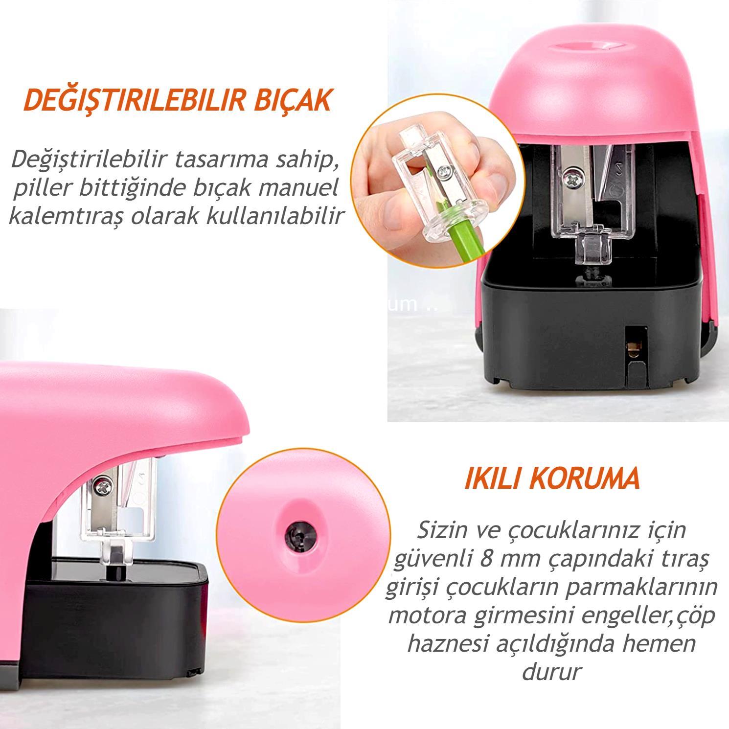 EagleEagle Led Işıklı Otomatik Kalemtıraş (TY34-LED) Pembe + AA Pil
