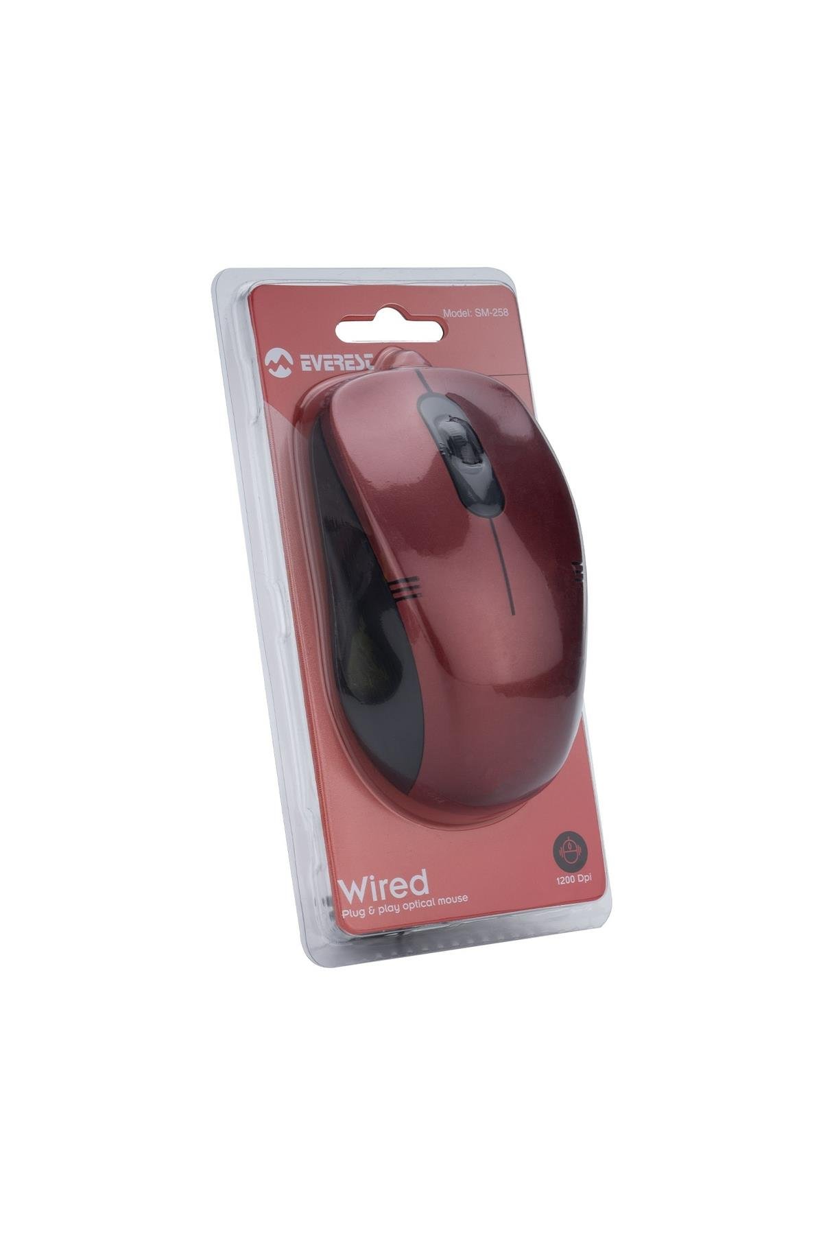 EverestEverest USB 1200dpi Optik Kablolu Mouse Kırmızı (SM-258)