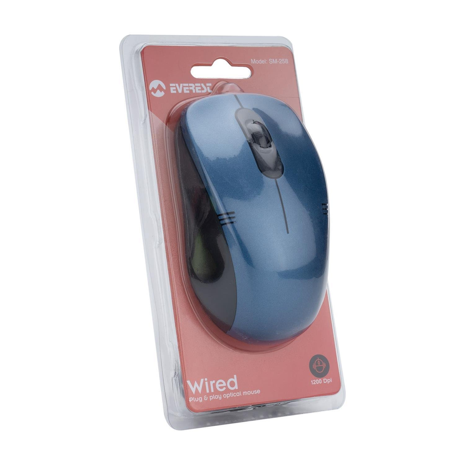 EverestEverest USB 1200dpi Optik Kablolu Mouse Mavi (SM-258)