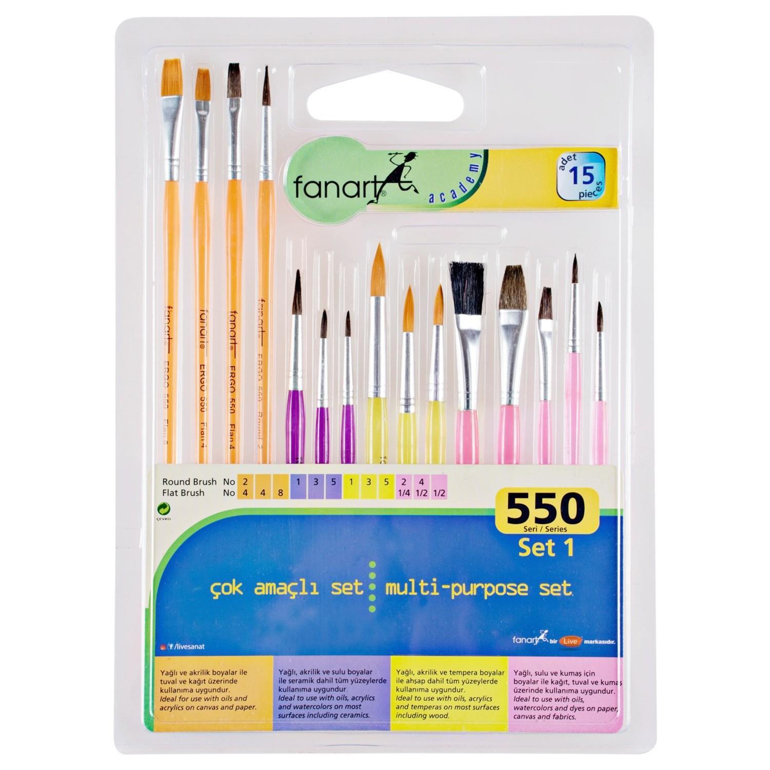 FanartFanart Academy Seri 550 Çok Amaçlı Fırça Seti 15 li (7550.S1)