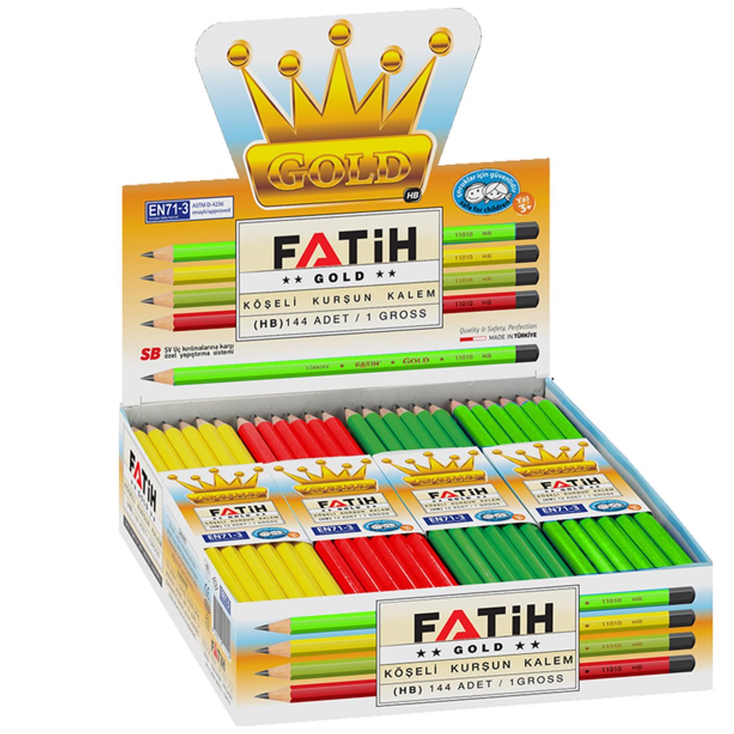 FATİHFatih Gold Mercanlı Köşeli Kurşun Kalem HB (11010) 12 Adet