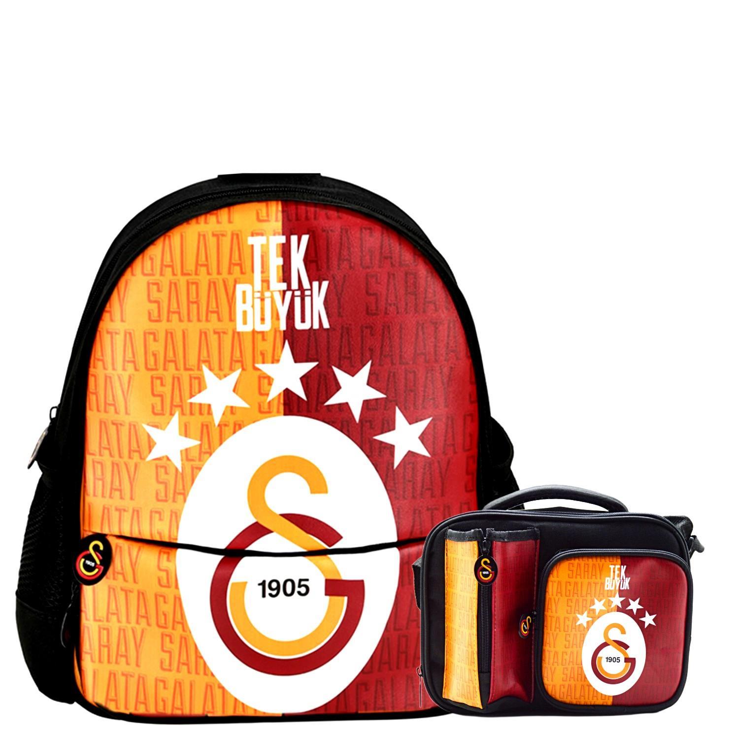 GalatasarayGalatasaray 2 Bölmeli 5 Yıldızlı Tek Büyük Suni Deri Anaokulu Çantası + Beslenme Çantası