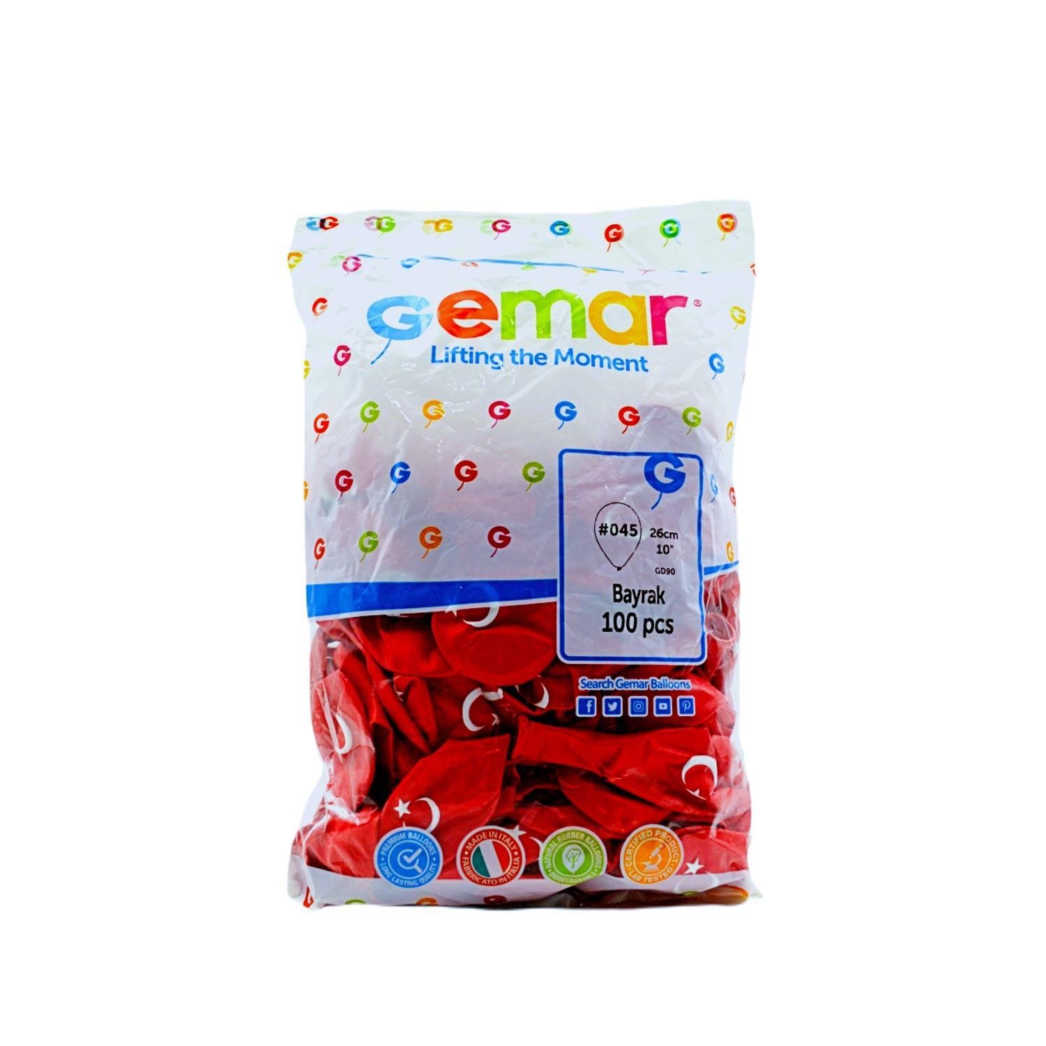 GemarGemar Bayrak Baskılı Balon 100 Adet 26 cm