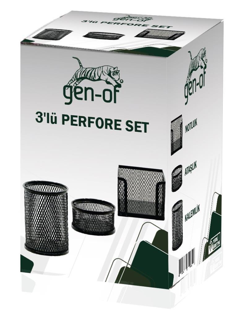 Gen-OfGen-Of Perfore 3 Lü Metal Masa Üstü Seti Siyah (Kalemlik-Küpnotluk-Ataşlık)