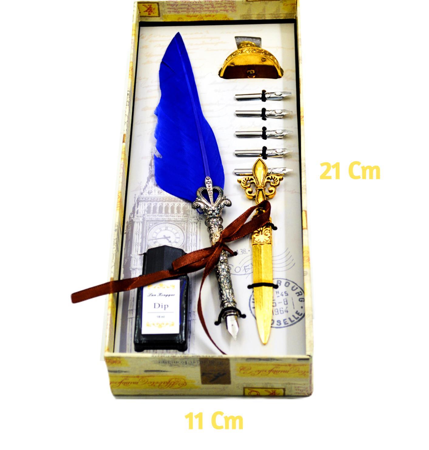 Gen-OfGen-Of Taçlı Orjinal Tüylü Divit - Kaligrafi Kalem Seti Hediyelik Özel Kutulu Gece Mavisi 712-14