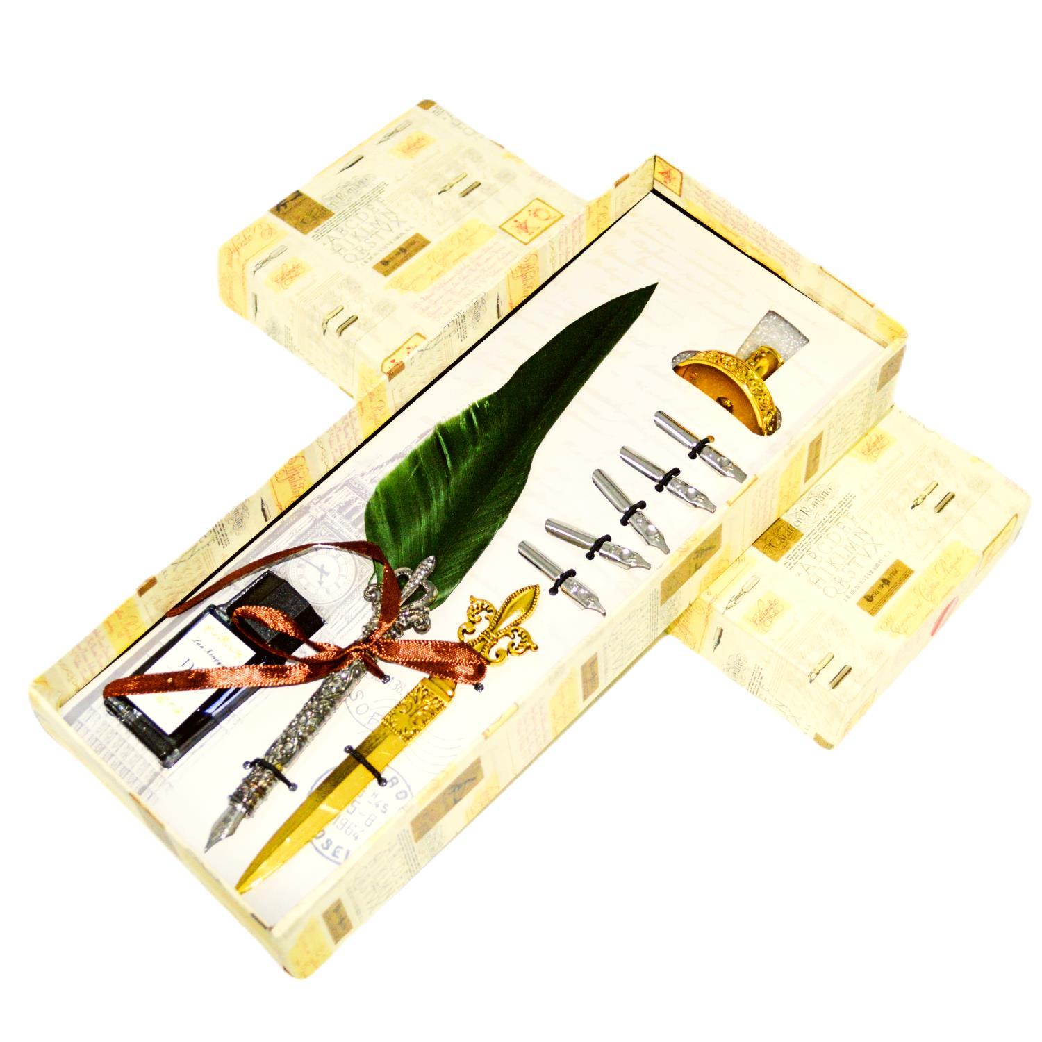 Gen-OfGen-Of Taçlı Orjinal Tüylü Divit - Kaligrafi Kalem Seti Hediyelik Özel Kutulu Haki Yeşil 712-14 