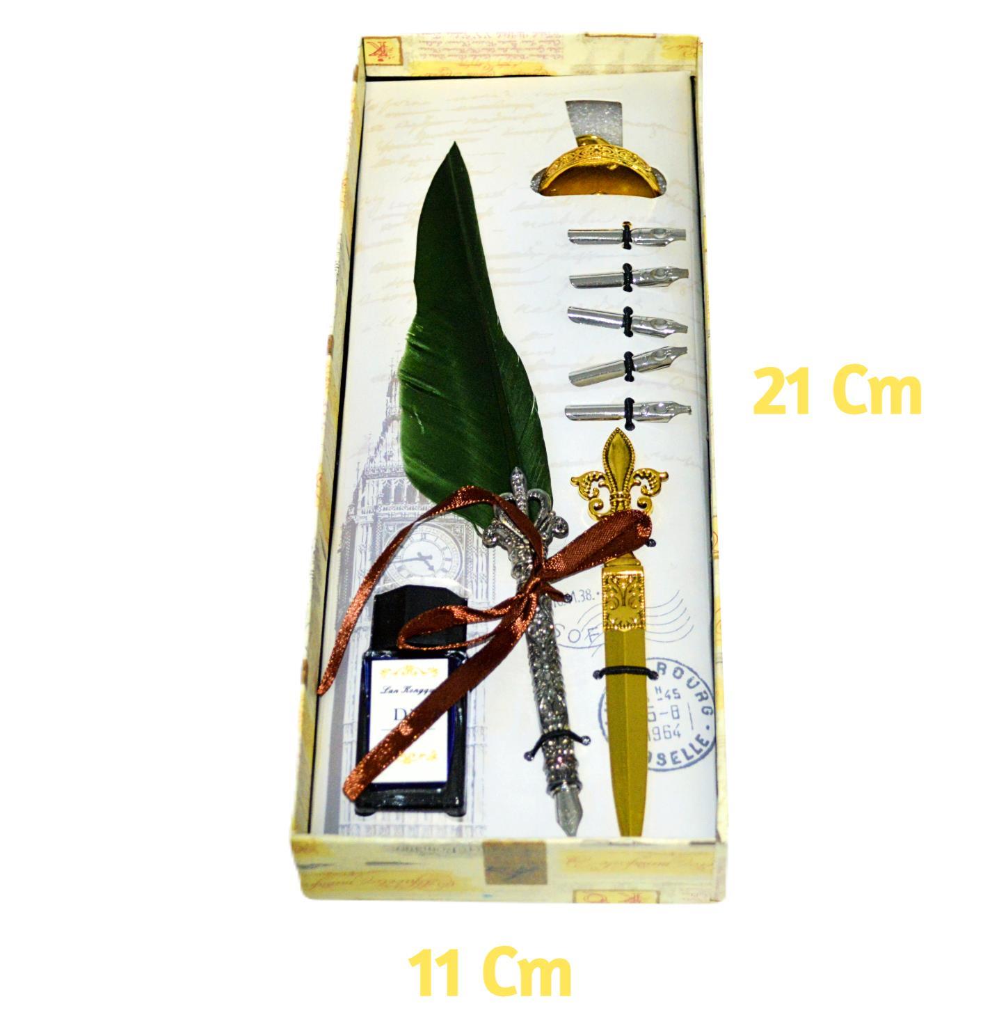 Gen-OfGen-Of Taçlı Orjinal Tüylü Divit - Kaligrafi Kalem Seti Hediyelik Özel Kutulu Haki Yeşil 712-14 