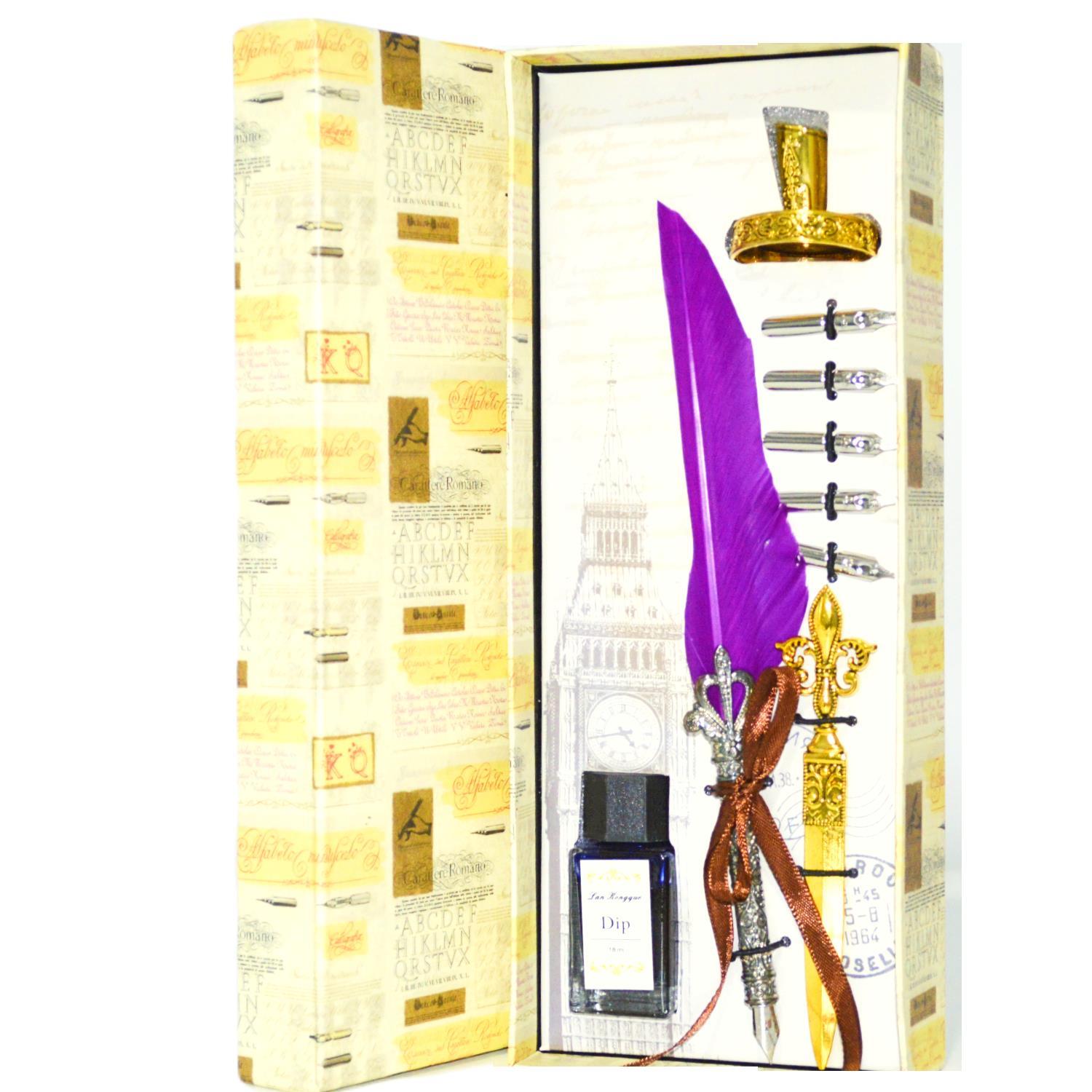 Gen-OfGen-Of Taçlı Orjinal Tüylü Divit - Kaligrafi Kalem Seti Hediyelik Özel Kutulu Mor 712-14 