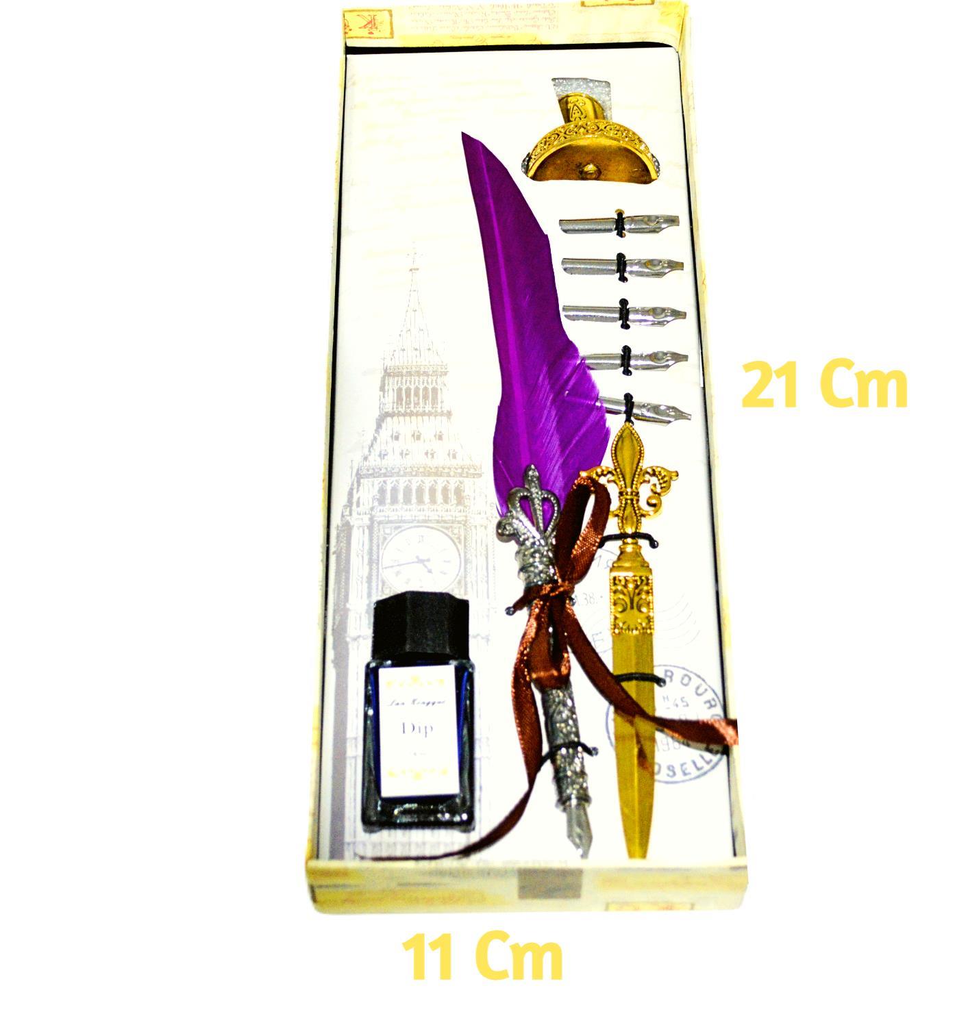 Gen-OfGen-Of Taçlı Orjinal Tüylü Divit - Kaligrafi Kalem Seti Hediyelik Özel Kutulu Mor 712-14 