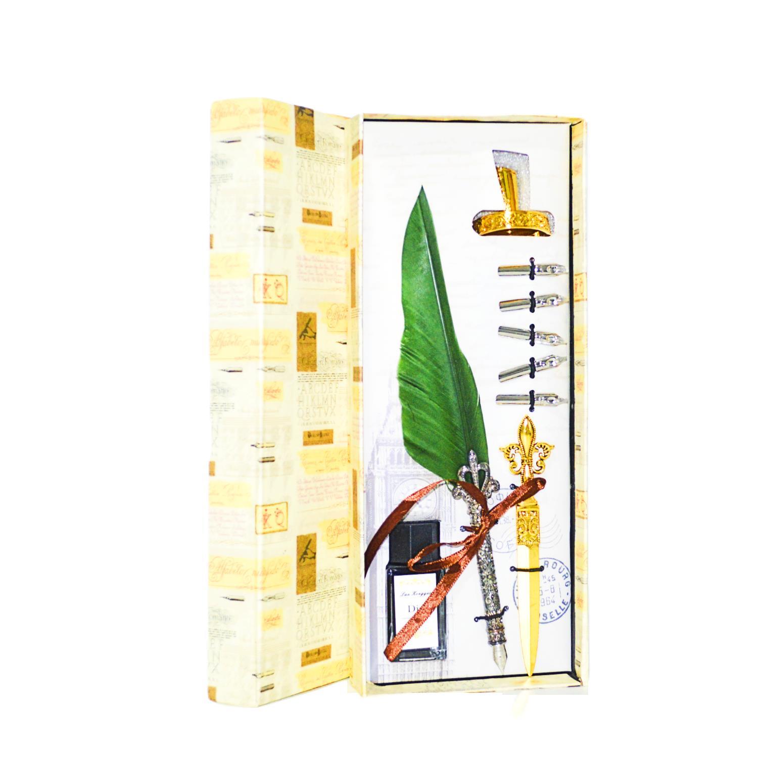 Gen-OfGen-Of Taçlı Orjinal Tüylü Divit - Kaligrafi Kalem Seti Hediyelik Özel Kutulu Haki Yeşil 712-14 