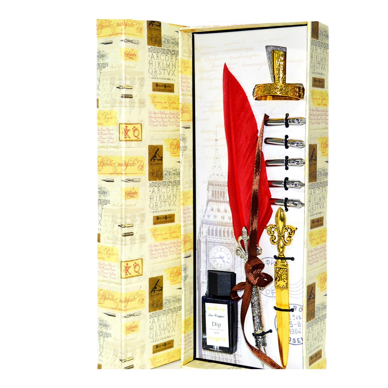 Gen-OfGen-Of Taçlı Orjinal Tüylü Divit - Kaligrafi Kalem Seti Hediyelik Özel Kutulu Kırmızı 712-14 