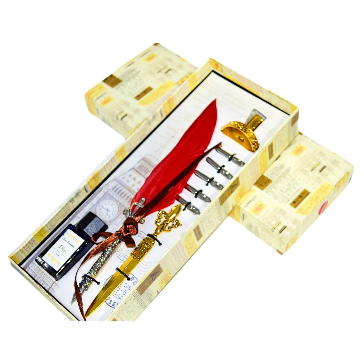 Gen-OfGen-Of Taçlı Orjinal Tüylü Divit - Kaligrafi Kalem Seti Hediyelik Özel Kutulu Kırmızı 712-14 