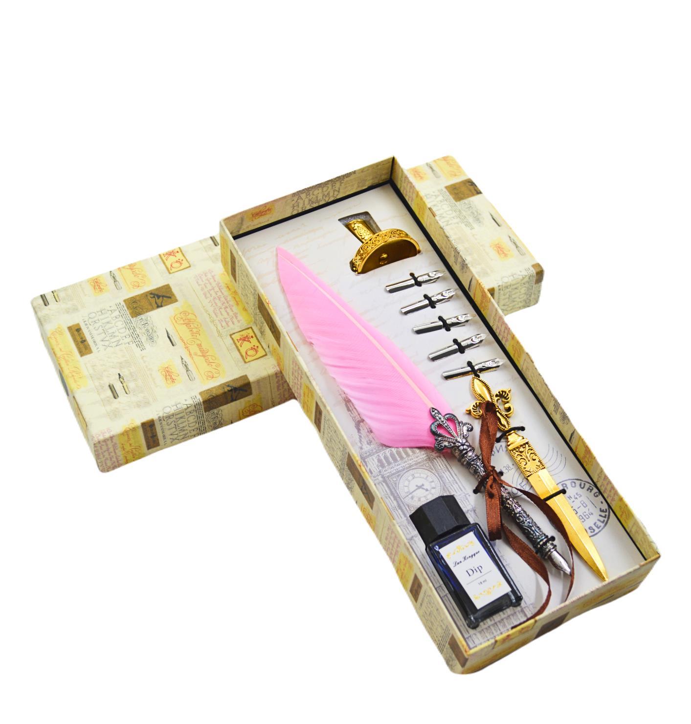 Gen-OfGen-Of Taçlı Orjinal Tüylü Divit - Kaligrafi Kalem Seti Hediyelik Özel Kutulu Toz Pembe 712-14