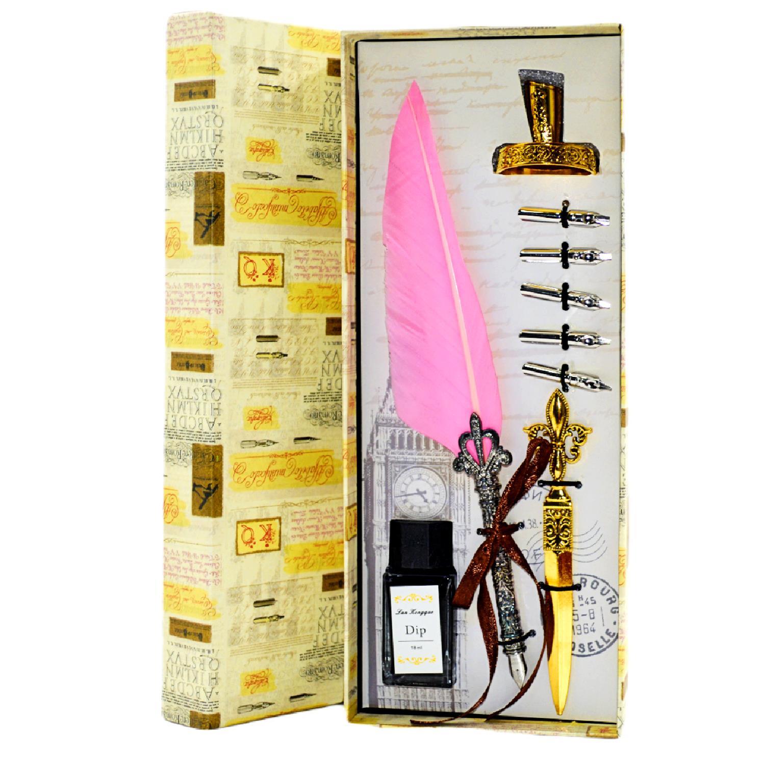 Gen-OfGen-Of Taçlı Orjinal Tüylü Divit - Kaligrafi Kalem Seti Hediyelik Özel Kutulu Toz Pembe 712-14