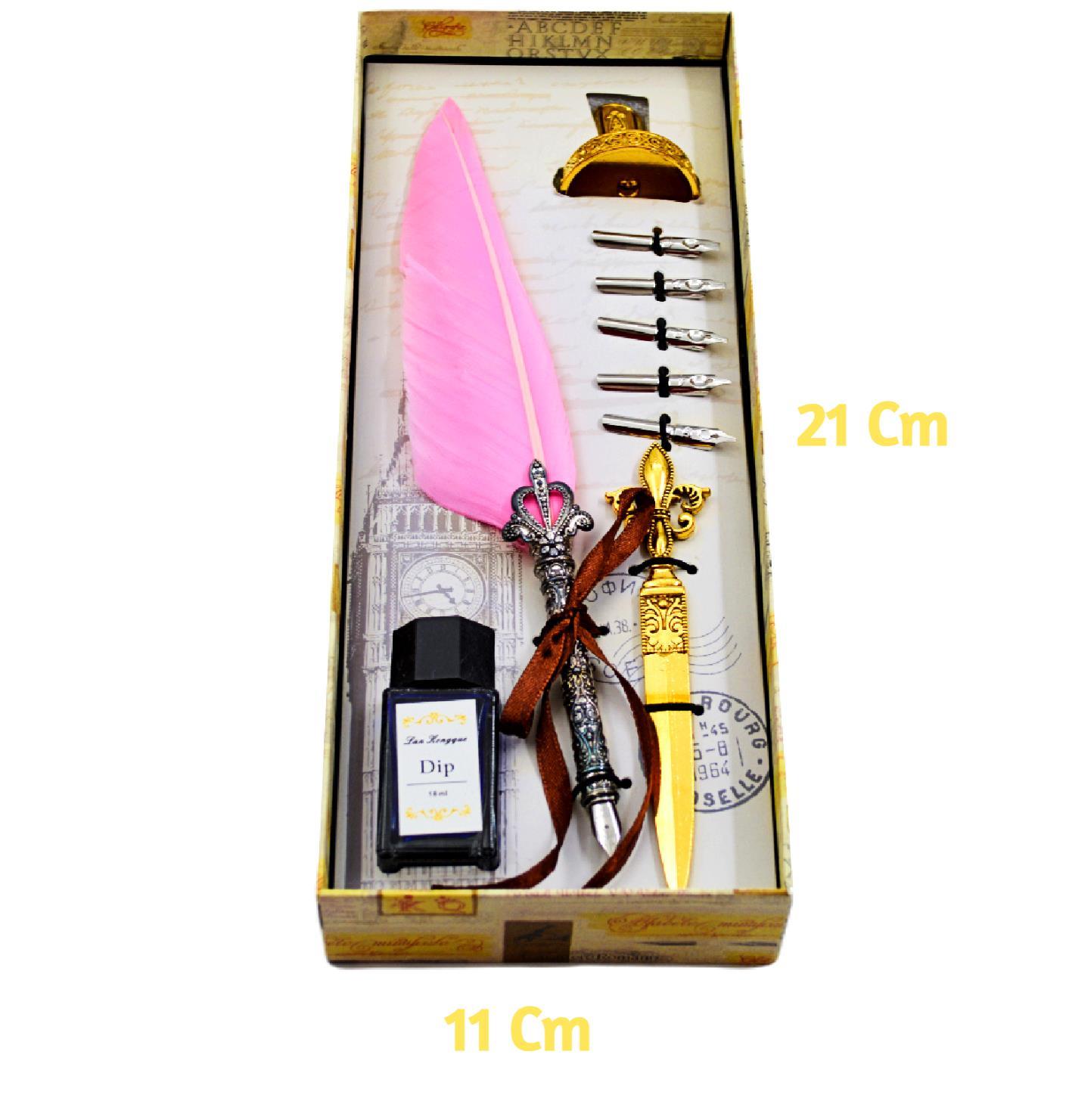 Gen-OfGen-Of Taçlı Orjinal Tüylü Divit - Kaligrafi Kalem Seti Hediyelik Özel Kutulu Toz Pembe 712-14