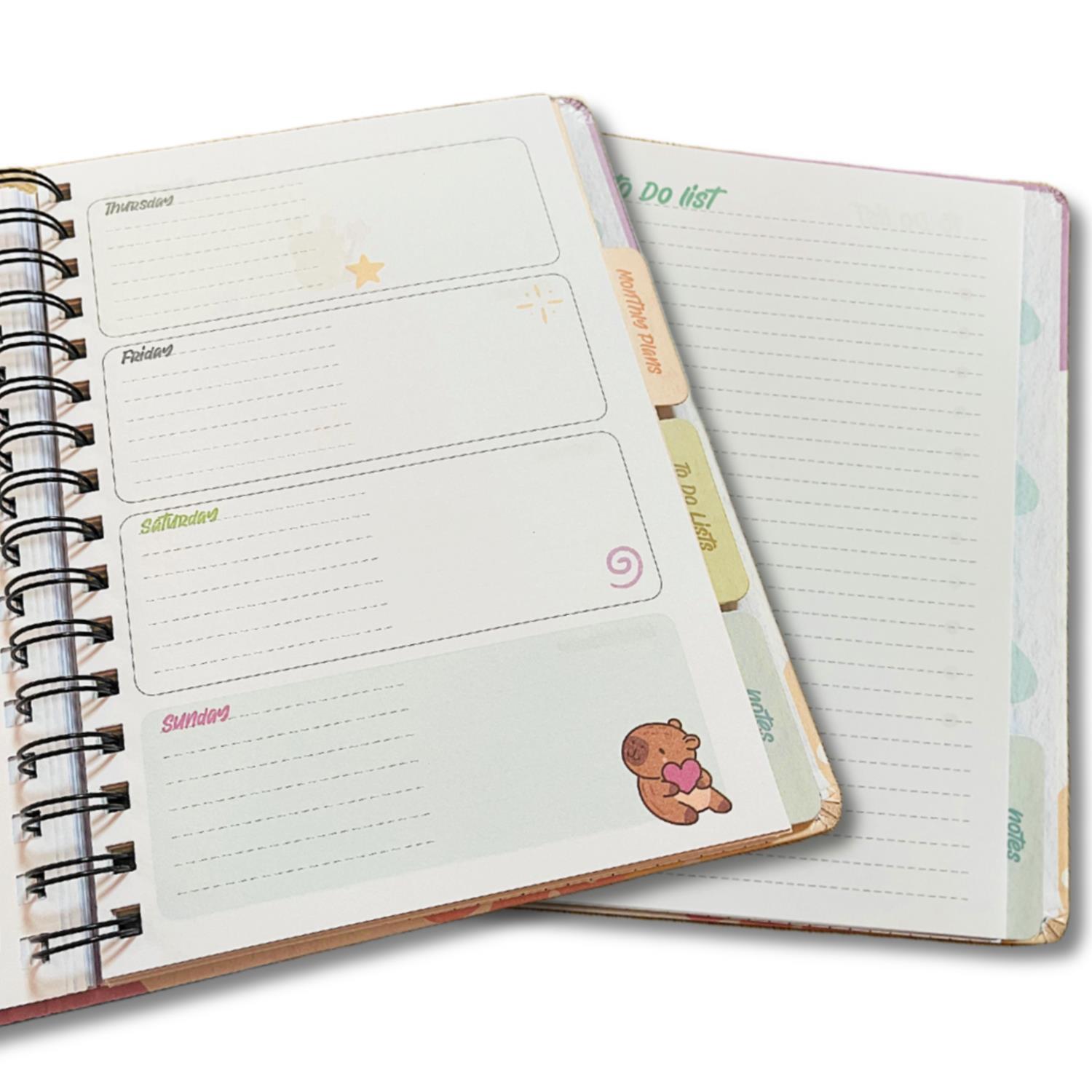 GıptaGıpta Capybara A5 120 Yaprak Sert Kapak Spiralli Lastikli Ayraçlı Planner Defter (7827)