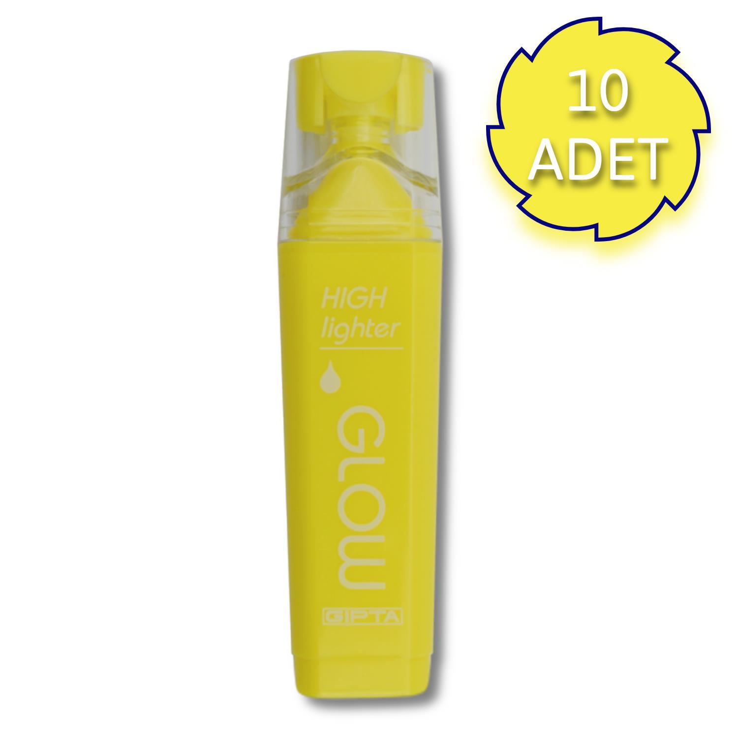 GıptaGıpta Glow Kesik Uç Neon Sarı Fosforlu Kalem 10 Adet