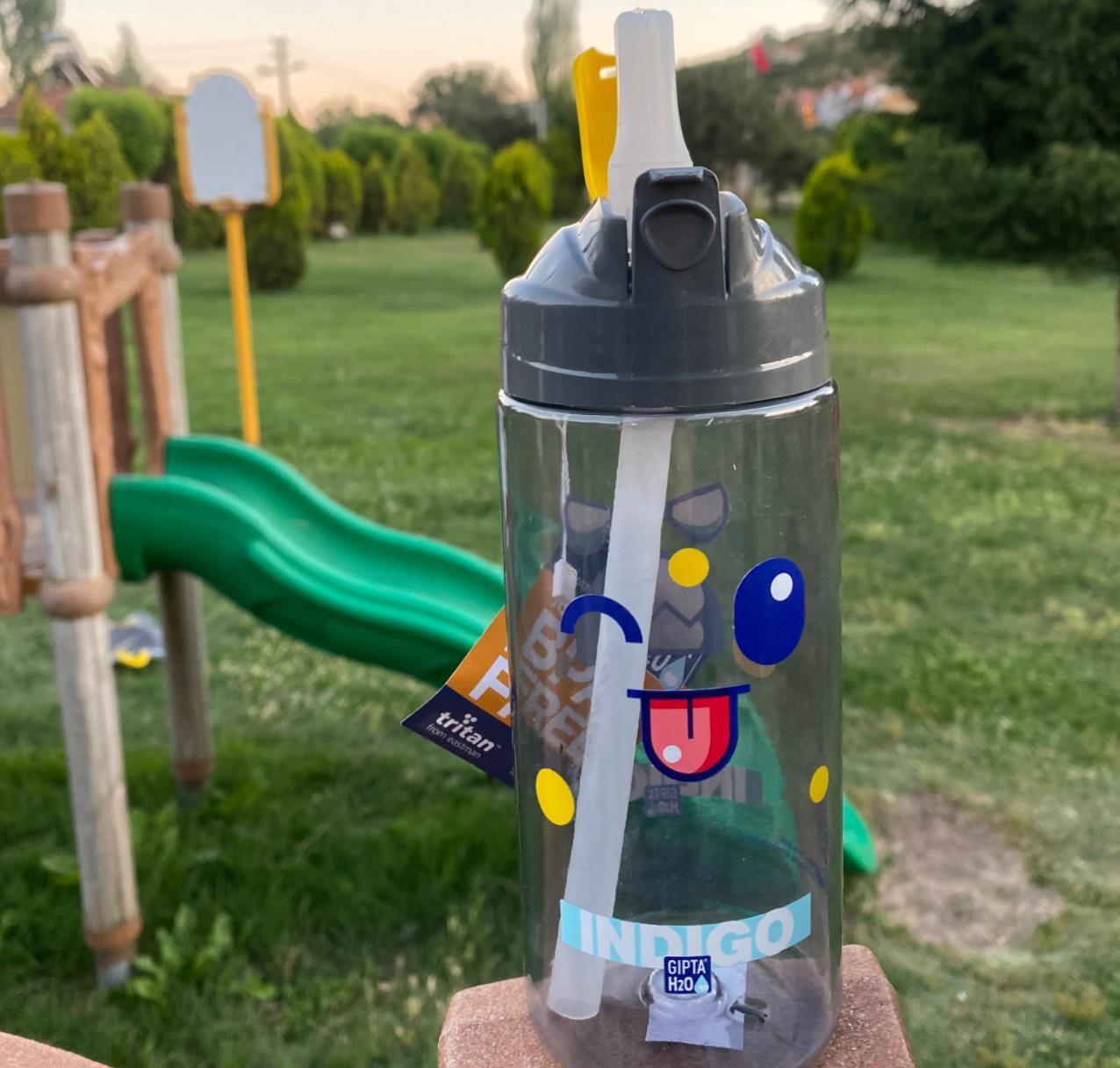 GıptaGıpta İndigo Tritan Desenli Pipetli Matara 500 Cc