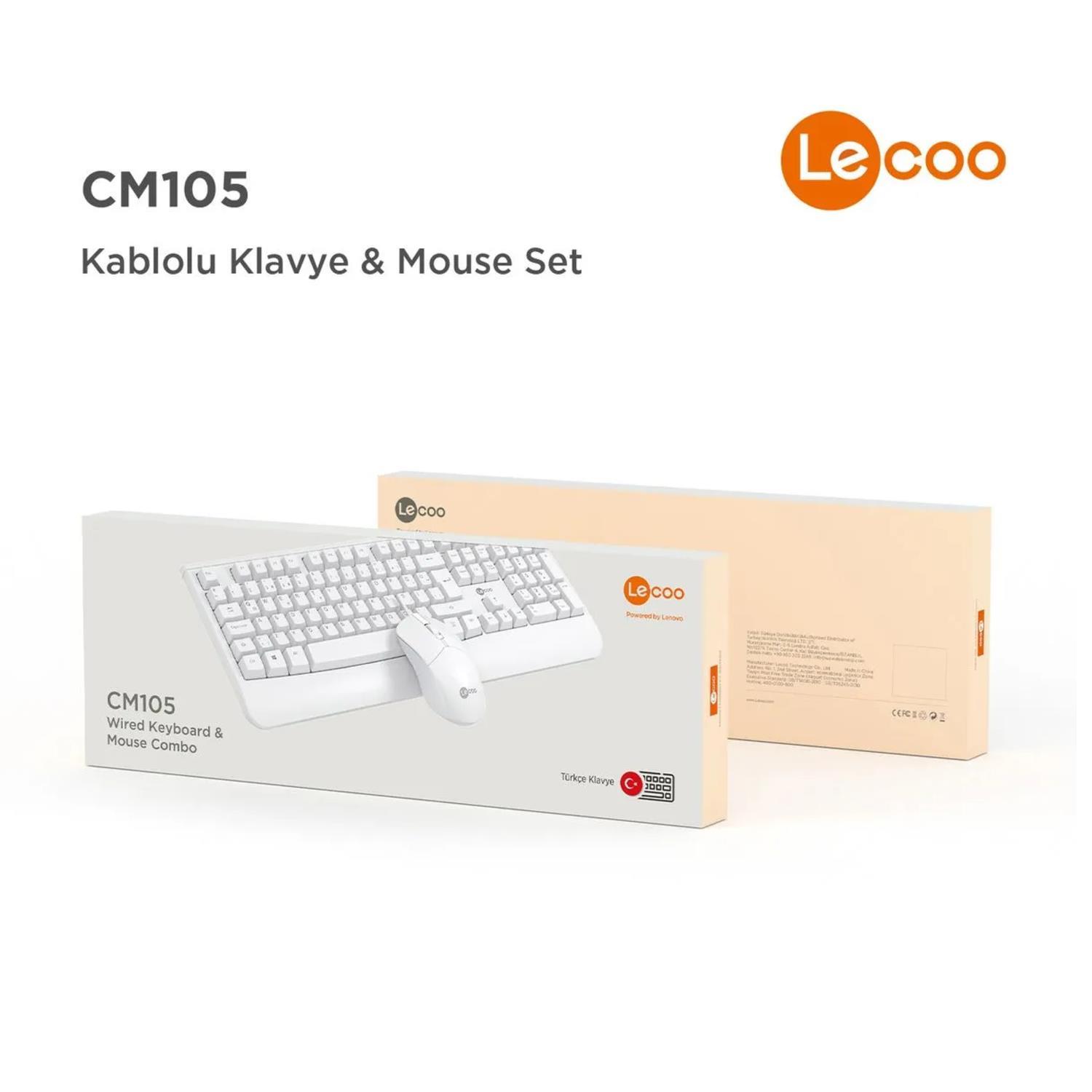 LecooLecoo USB Kablolu Türkçe Q Klavye & Mouse Set Beyaz (CM105) GKE