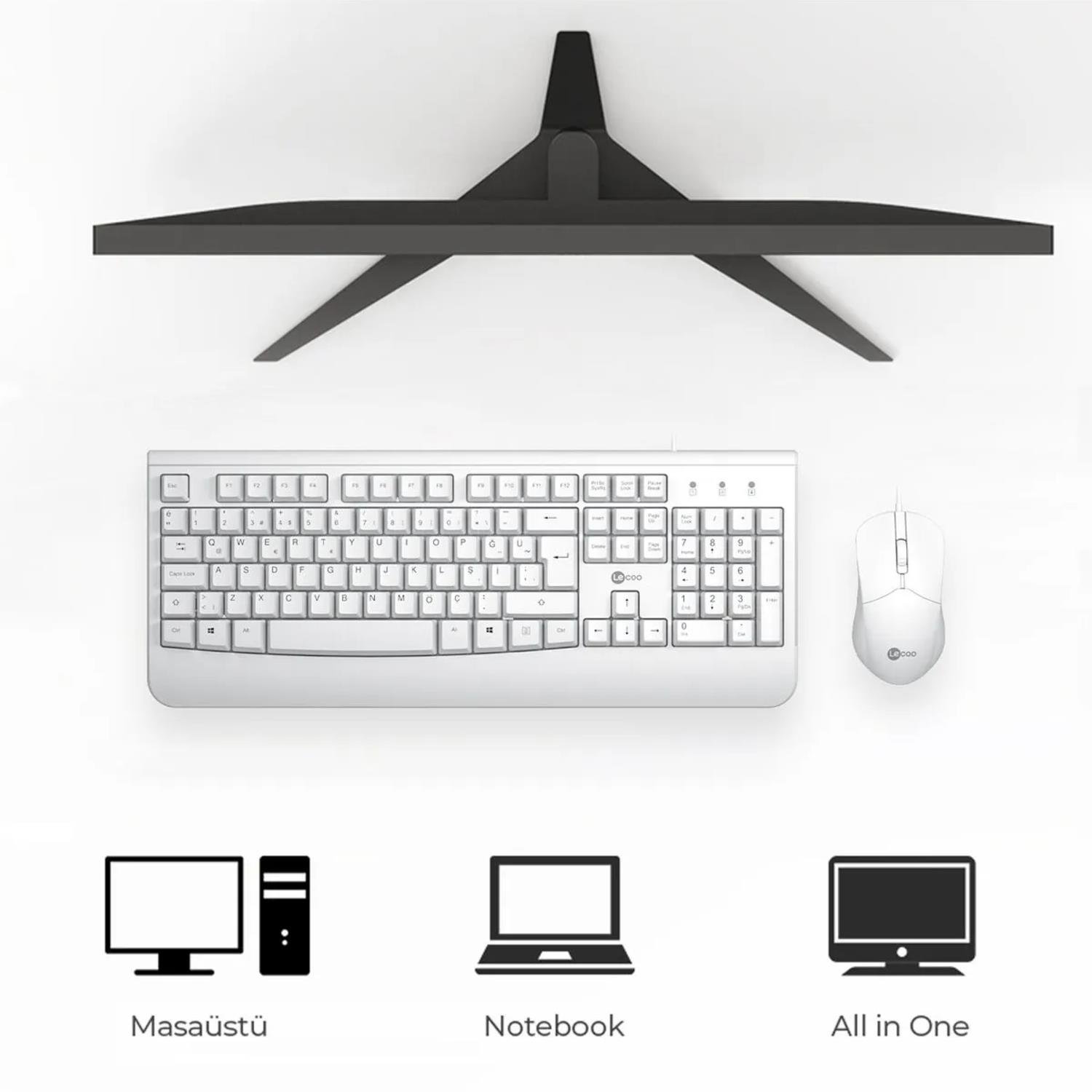 LecooLecoo USB Kablolu Türkçe Q Klavye & Mouse Set Beyaz (CM105) GKE