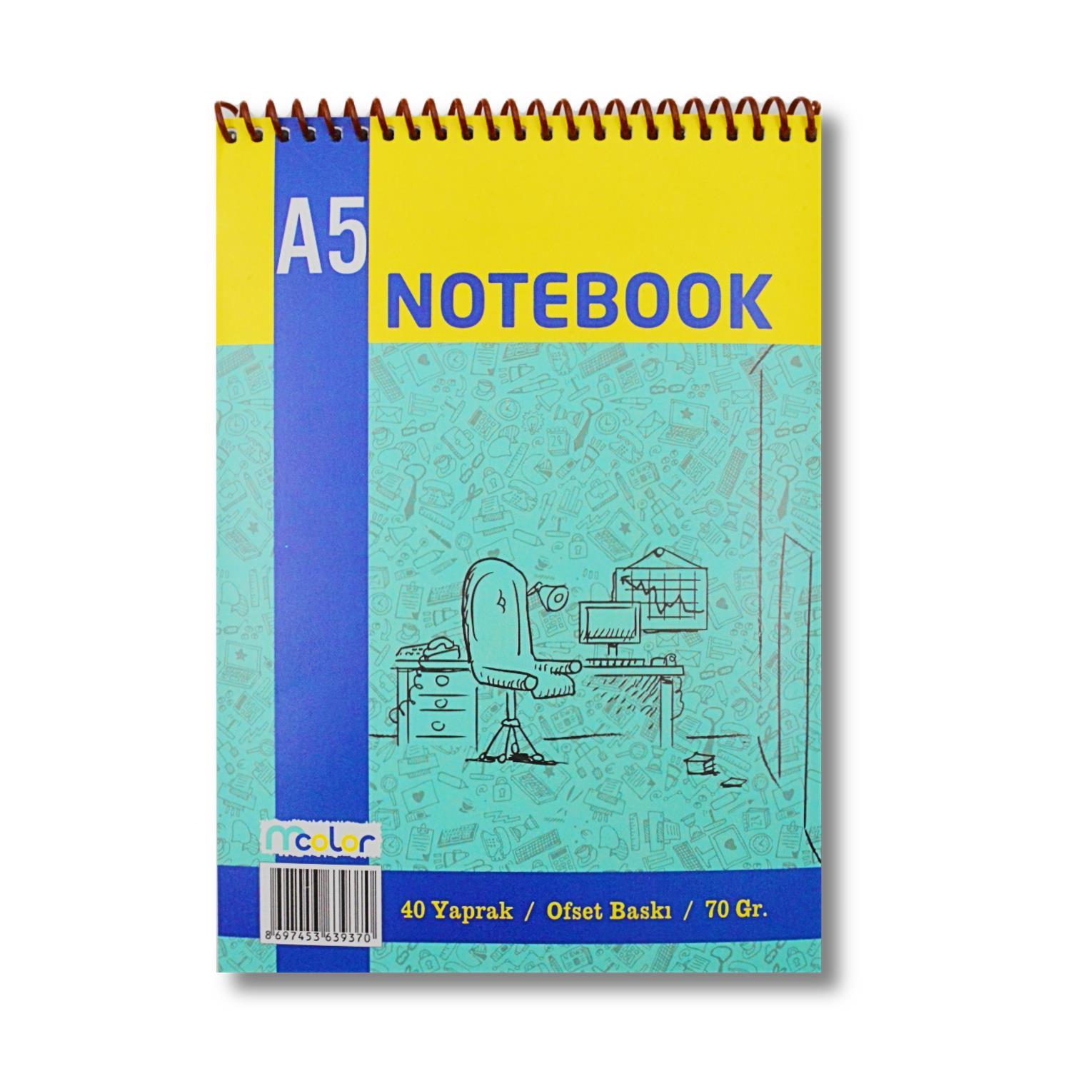 MColorMColor A5 40 Yaprak Karton Kapak Üstten Spiralli Bloknot Çizgili