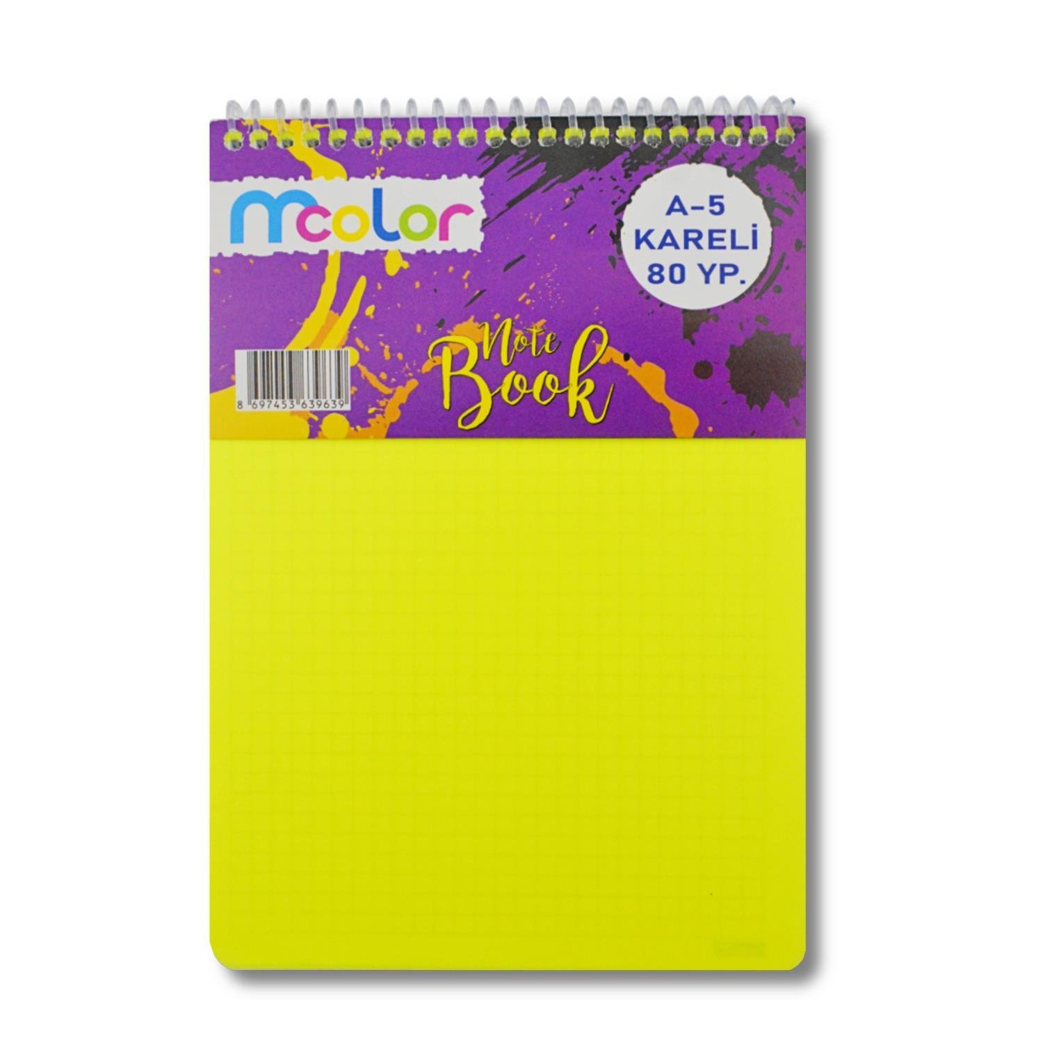 MColorMColor A5 80 Yaprak Plastik Kapak Üstten Spiralli Bloknot Kareli