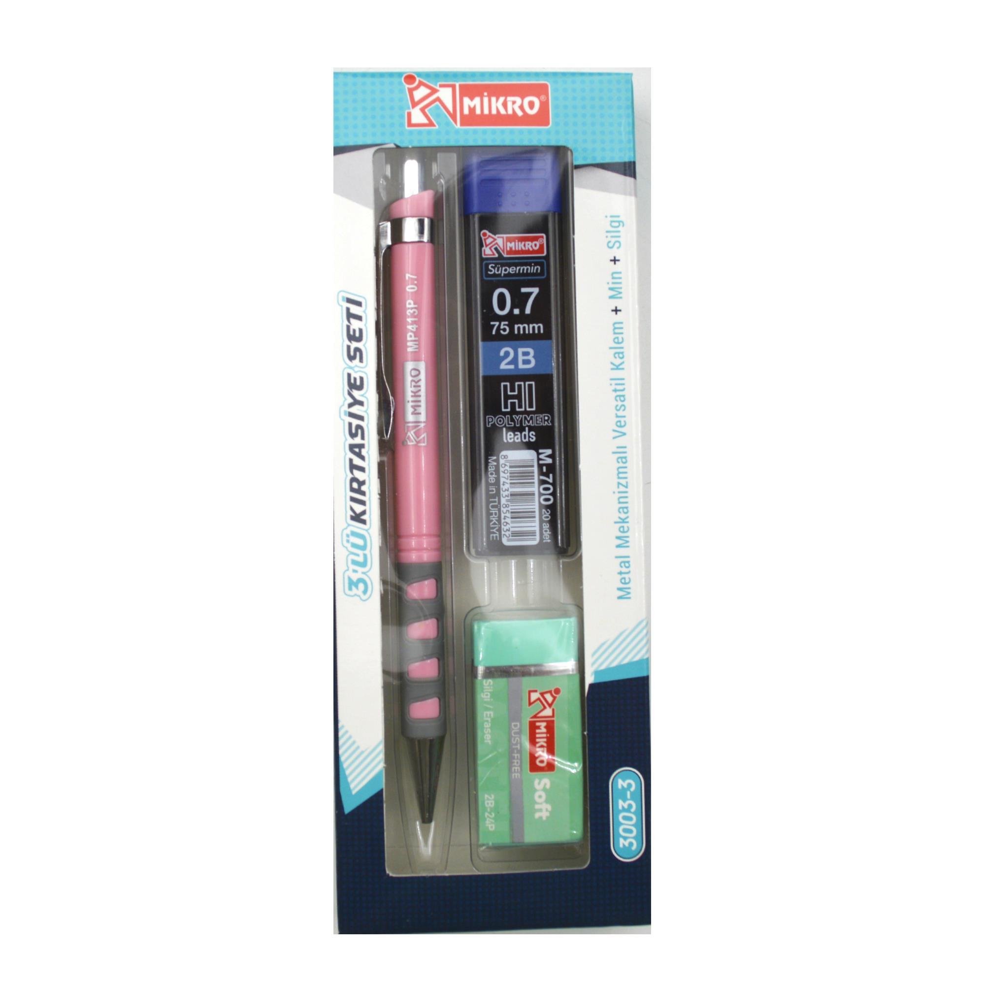 MİKROMikro Kırtasiye Okul Seti Versatil 3 Lü  0,7 ( Kalem+Silgi+Uç) MK-3003-3