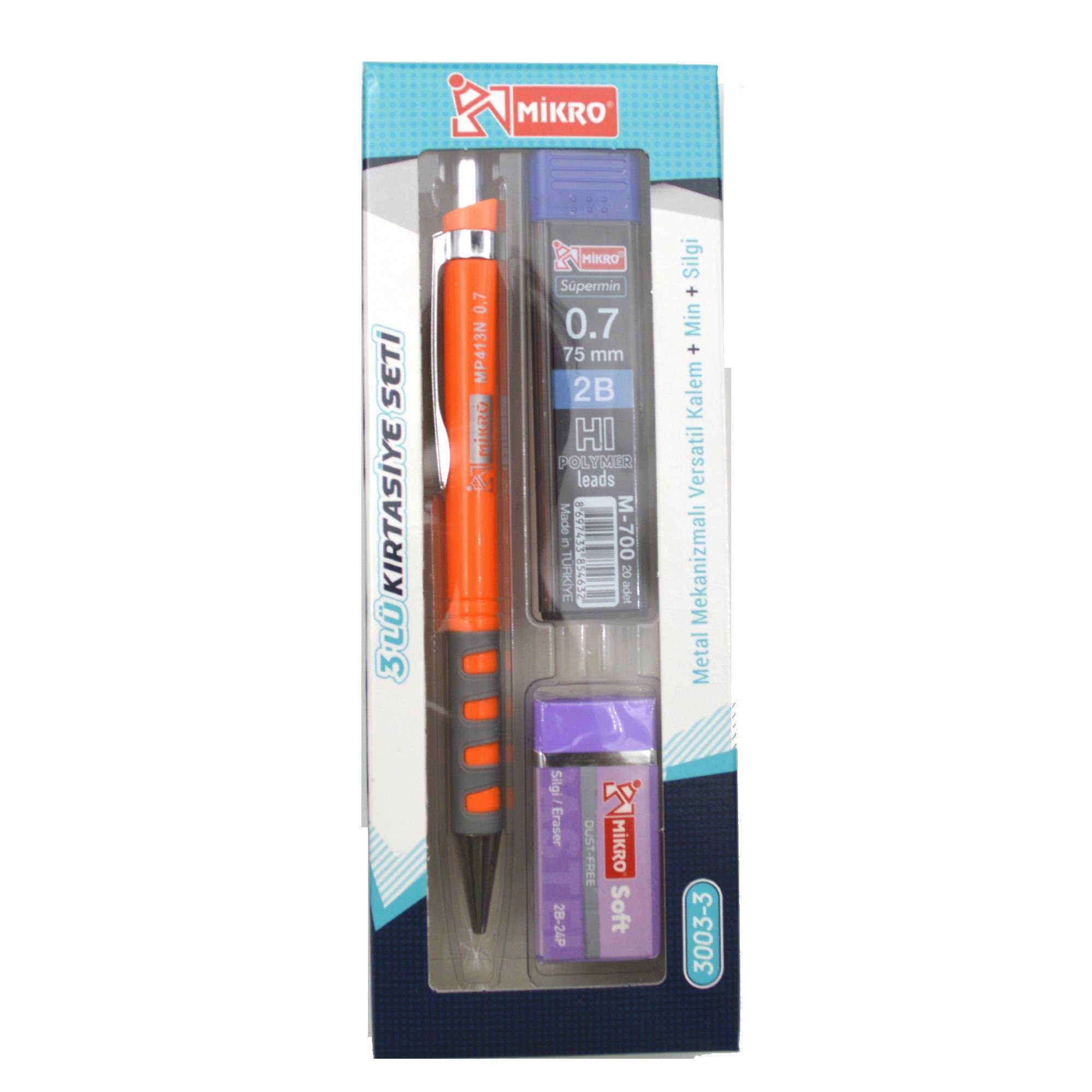 MİKROMikro Kırtasiye Okul Seti Versatil 3 Lü  0,7 ( Kalem+Silgi+Uç) MK-3003-3