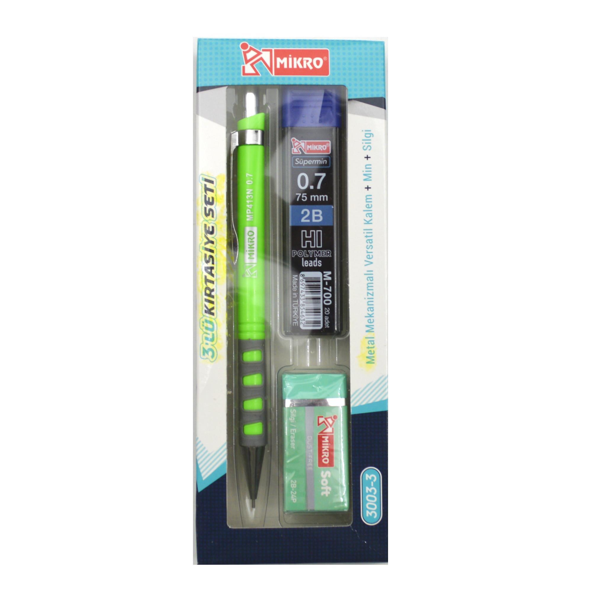 MİKROMikro Kırtasiye Okul Seti Versatil 3 Lü  0,7 ( Kalem+Silgi+Uç) MK-3003-3