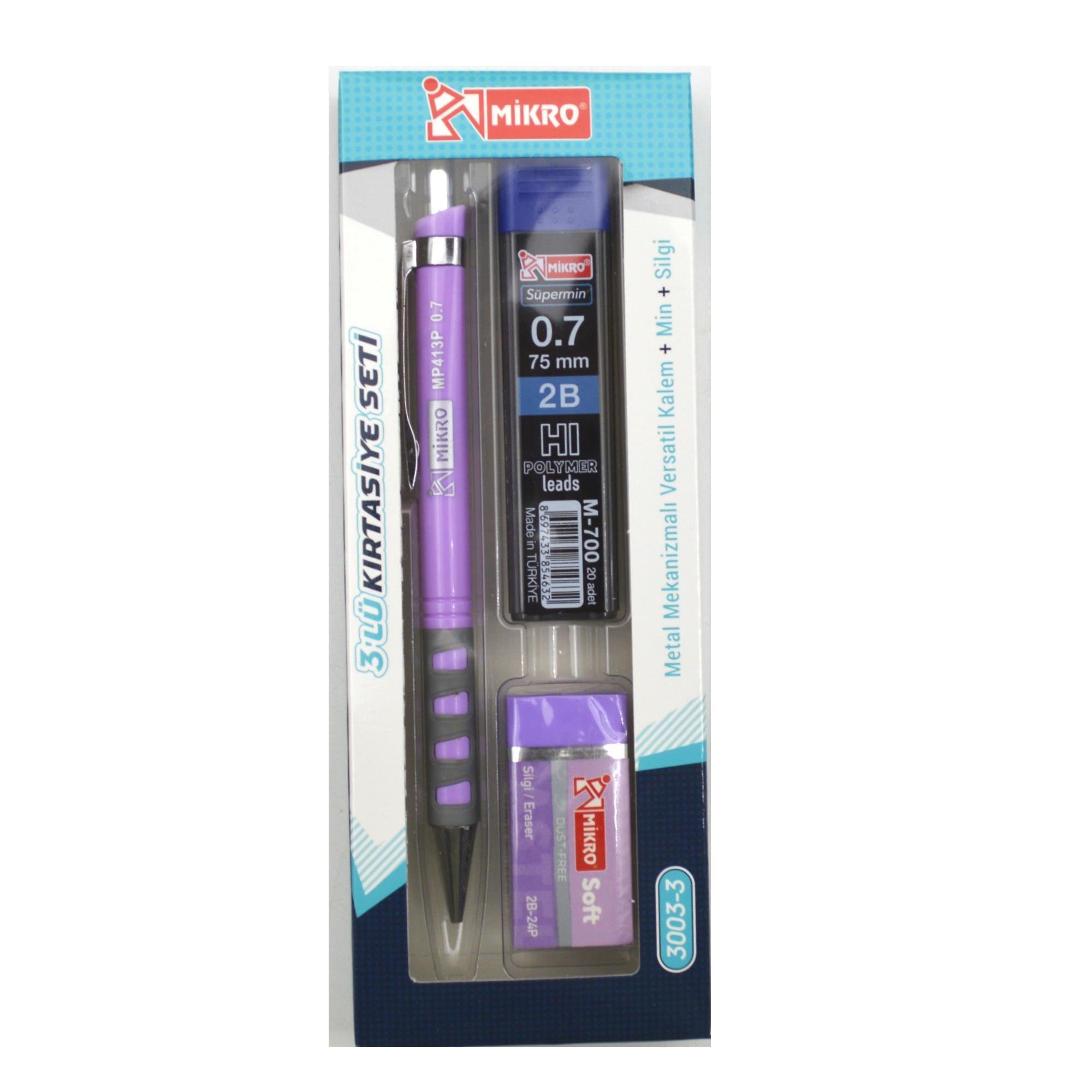 MİKROMikro Kırtasiye Okul Seti Versatil 3 Lü  0,7 ( Kalem+Silgi+Uç) MK-3003-3