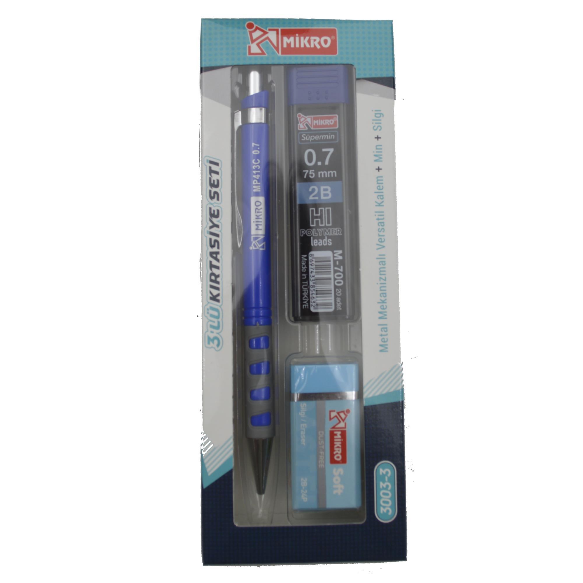 MİKROMikro Kırtasiye Okul Seti Versatil 3 Lü  0,7 ( Kalem+Silgi+Uç) MK-3003-3