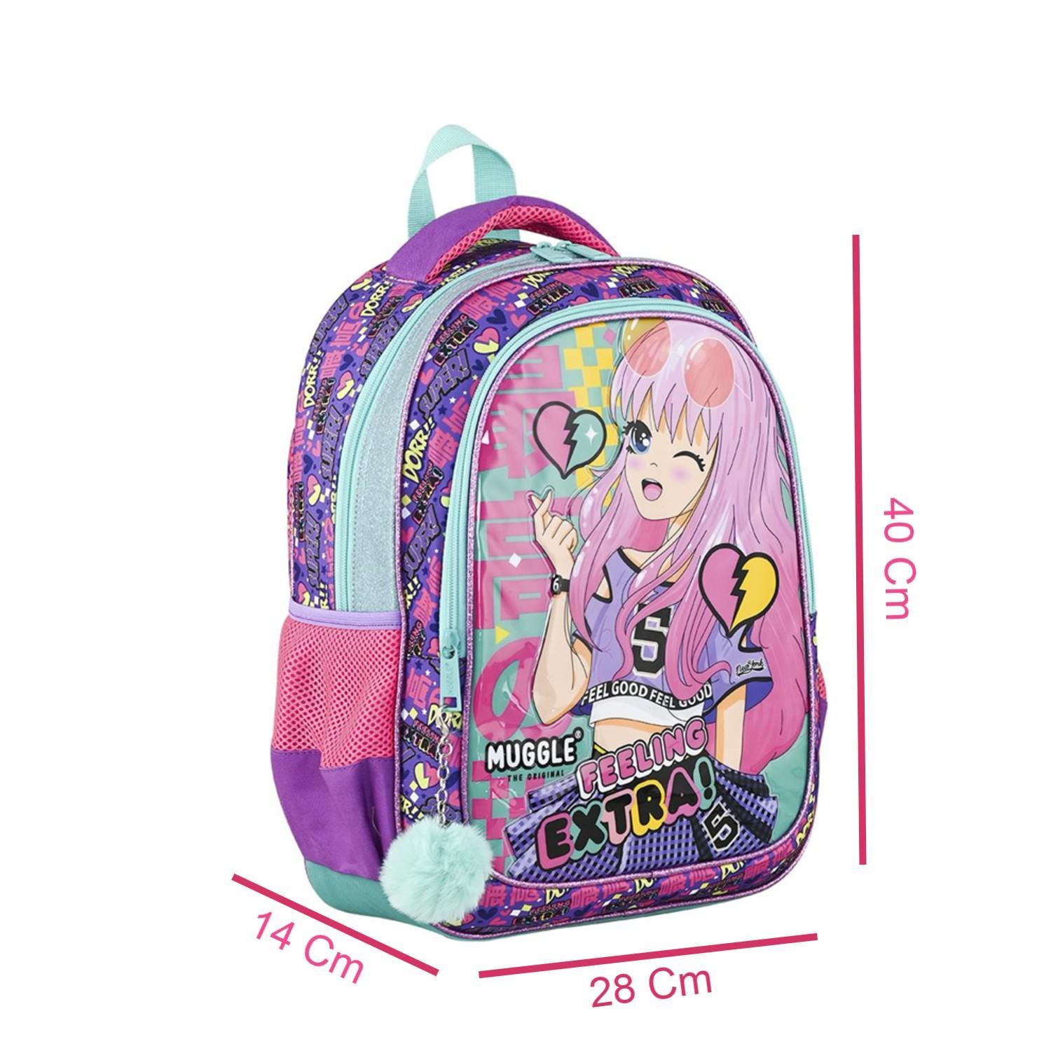 MuggleMuggle 2 Bölmeli Anime Okul Sırt Çantası Turkuaz (MU-9057)