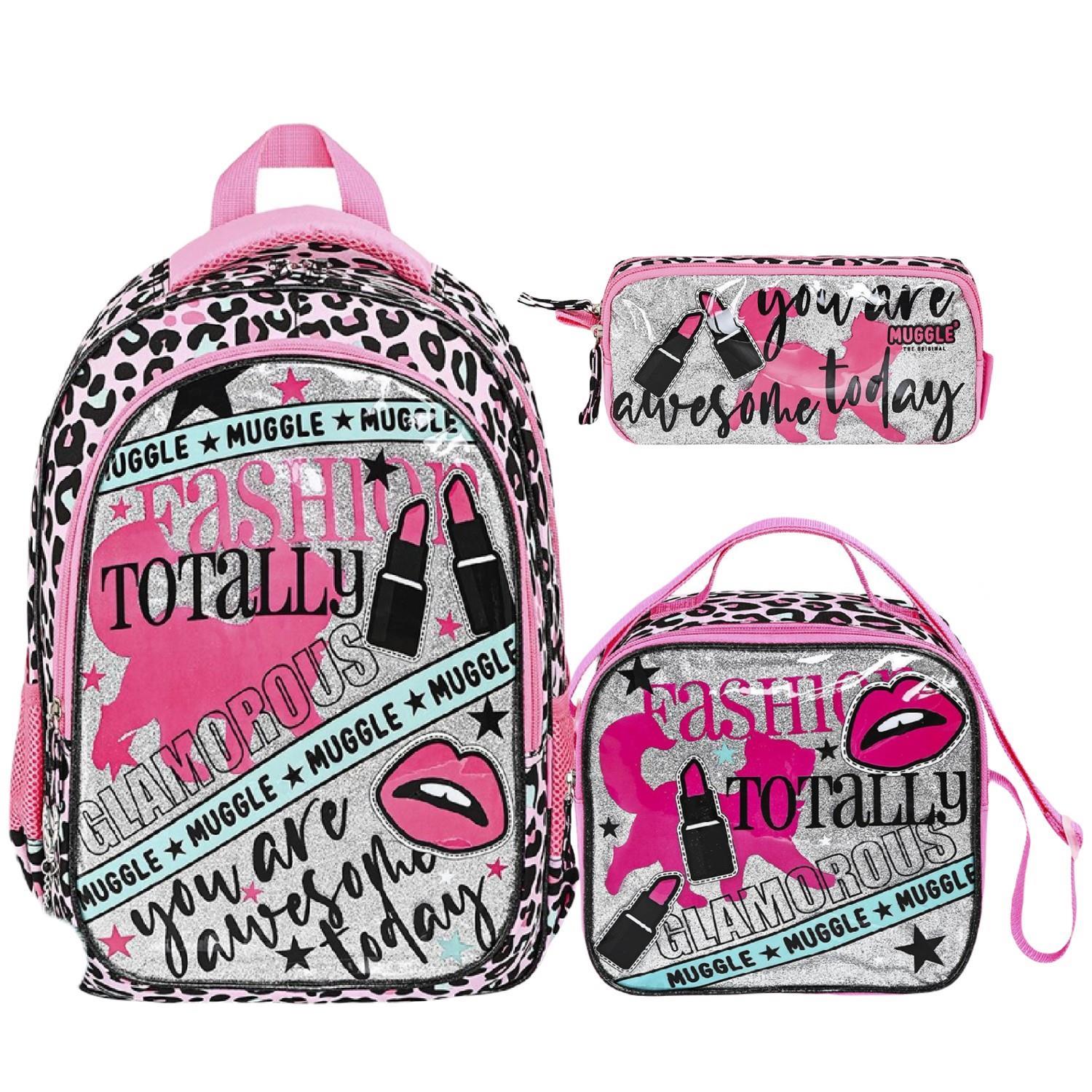 MuggleMuggle 2 Bölmeli Fashion Totally Okul Çantası + Termoslu Beslenme Çantası + Kalemlik