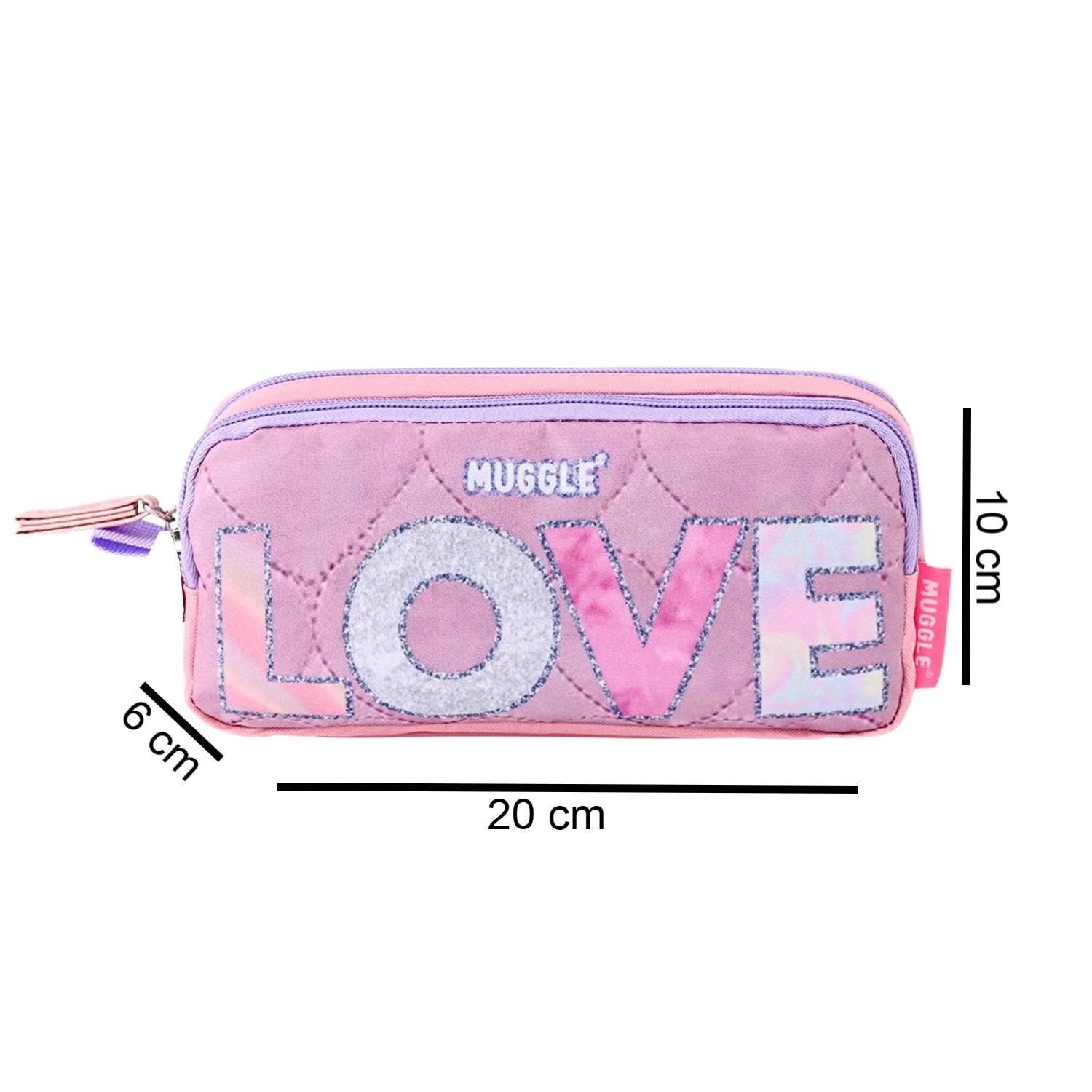 MuggleMuggle 2 Bölmeli Love Kalem Çantası Pudra (MU-5782)