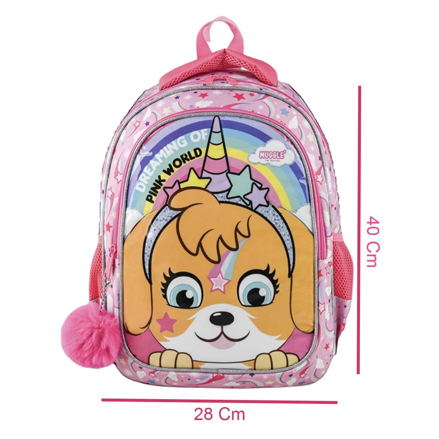 MuggleMuggle 2 Bölmeli Pink World Okul  Çantası + Termoslu Beslenme Çantası